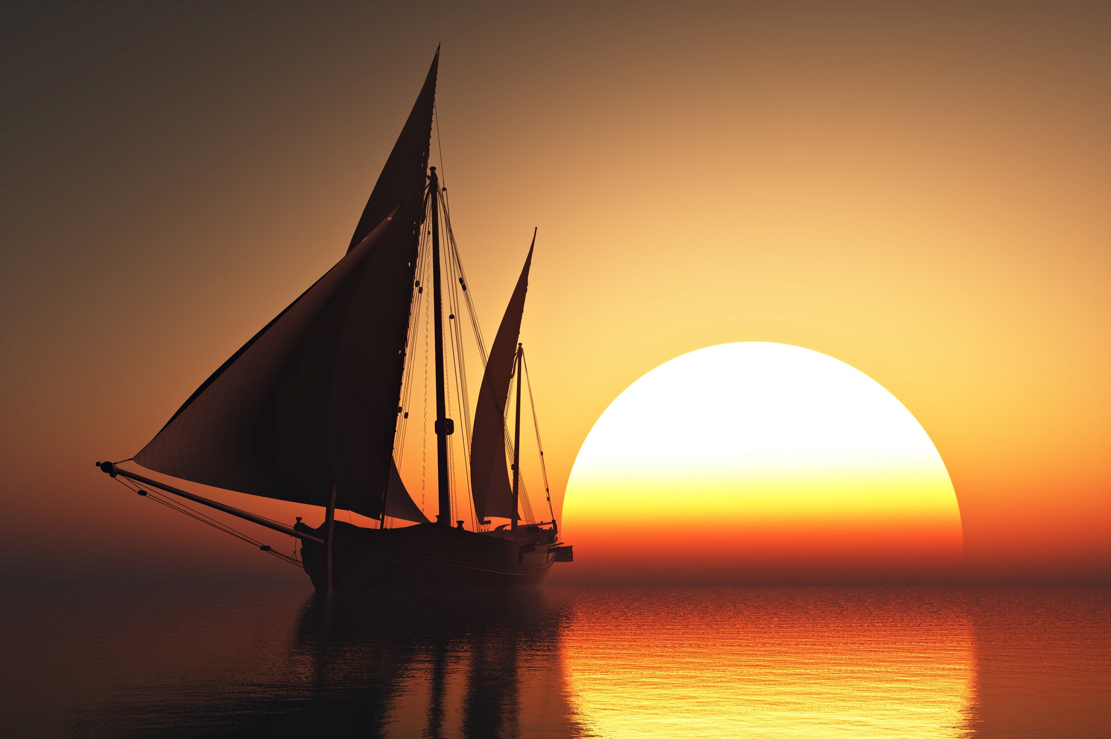 Sunset Boat Sail Orange Cloud And Sea Wallpapers