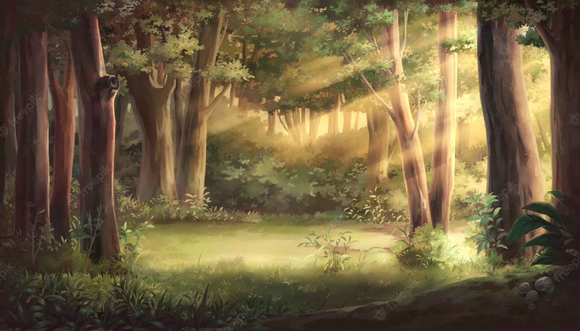 Sunset Fantasy Illustration, Light Trails Forest
 Wallpapers