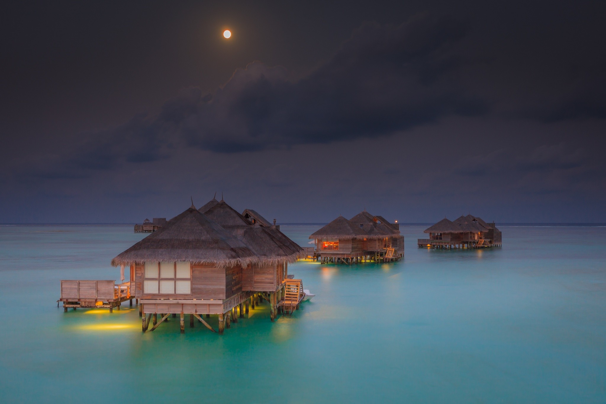 Sunset In Island Huts Wallpapers