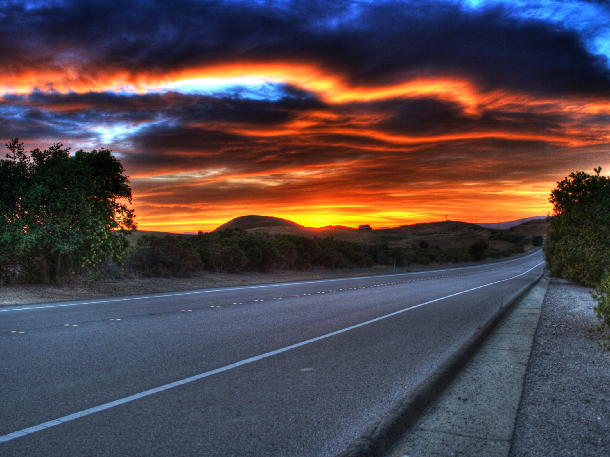 Sunset In Road Wallpapers