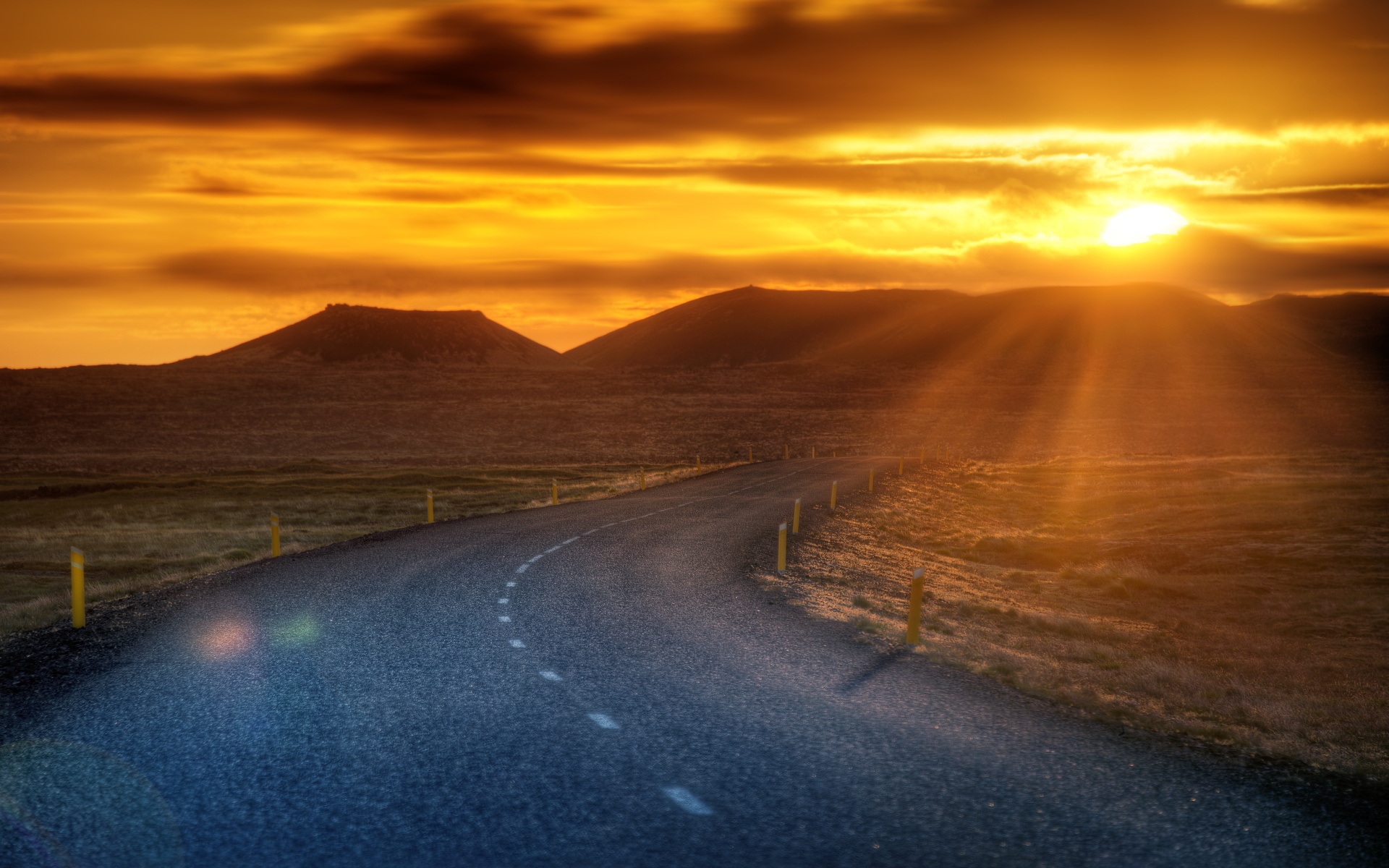 Sunset In Road Wallpapers