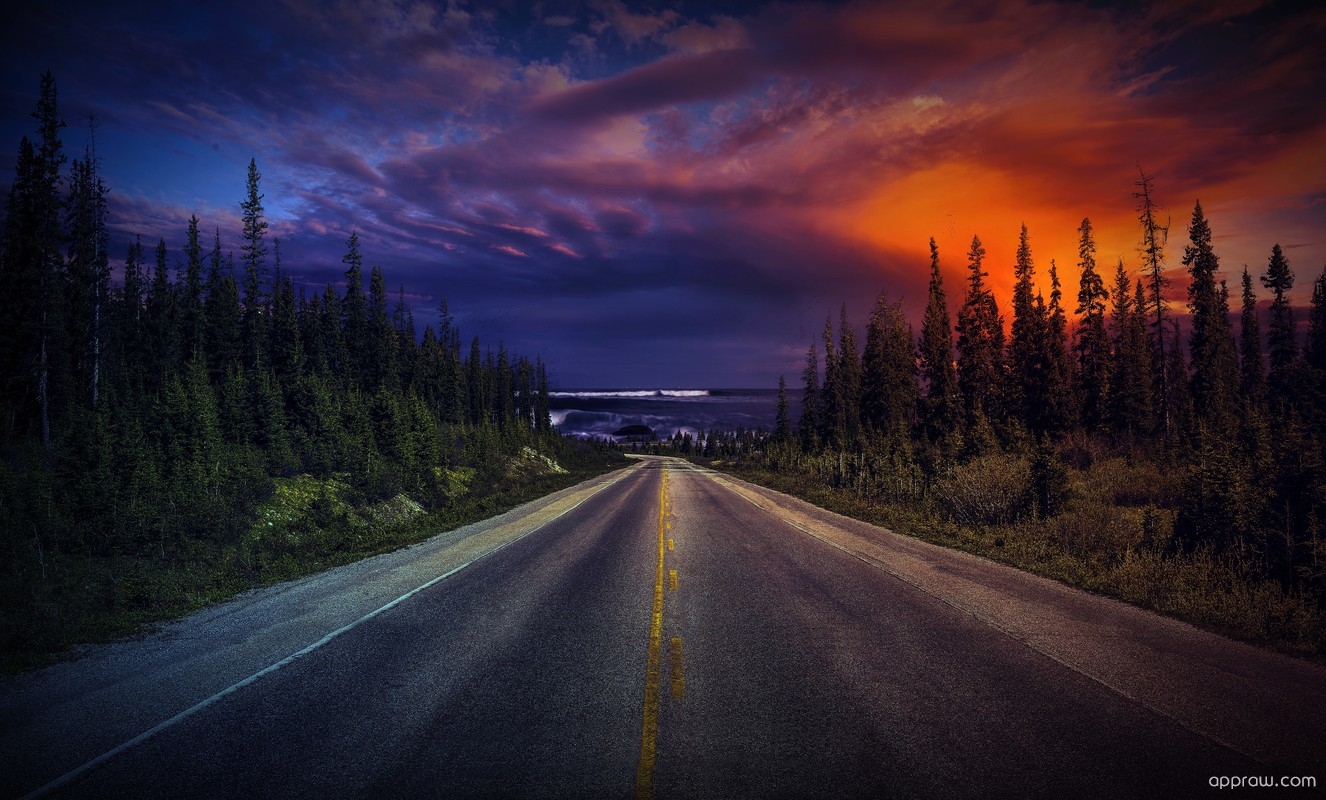 Sunset In Road Wallpapers