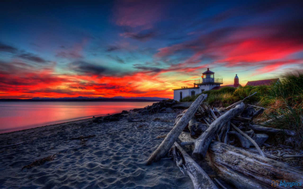 Sunset Near Lighthouse Wallpapers