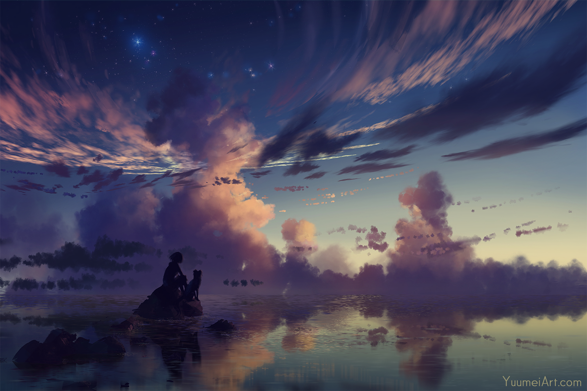 Sunset On The Lake Drawing Wallpapers