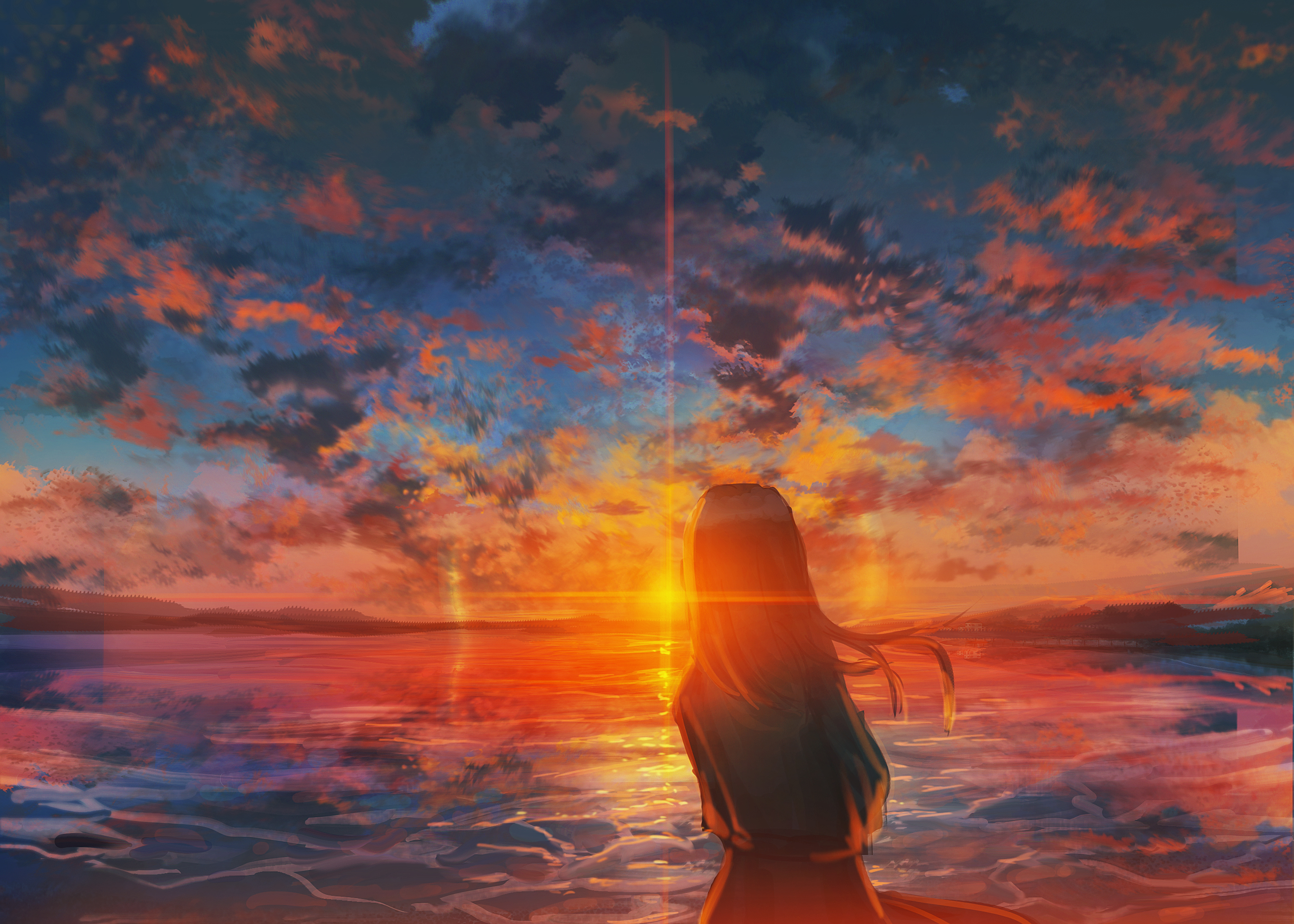 Sunset On The Lake Drawing Wallpapers