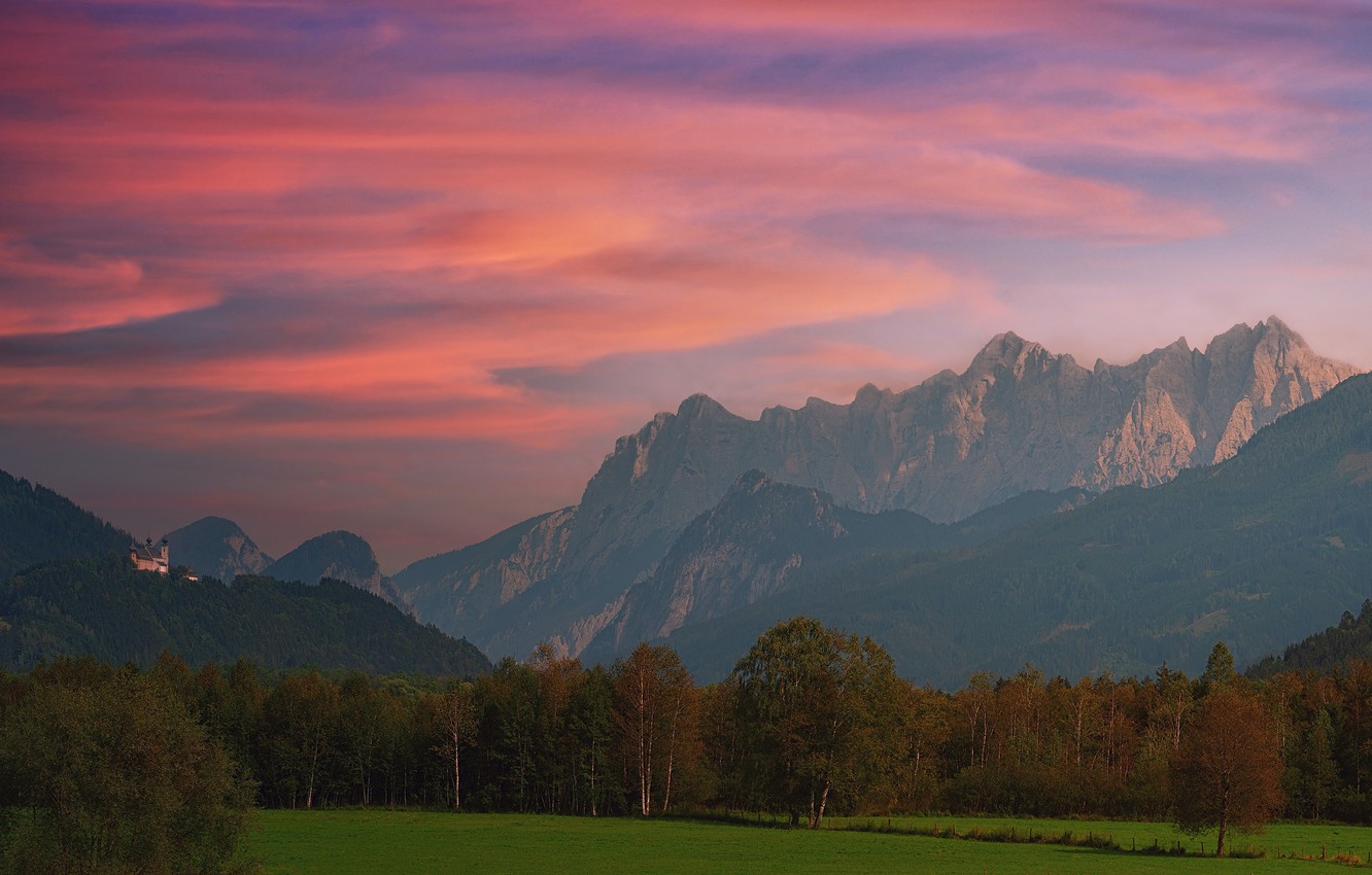 Sunset Over Mountain Field Wallpapers