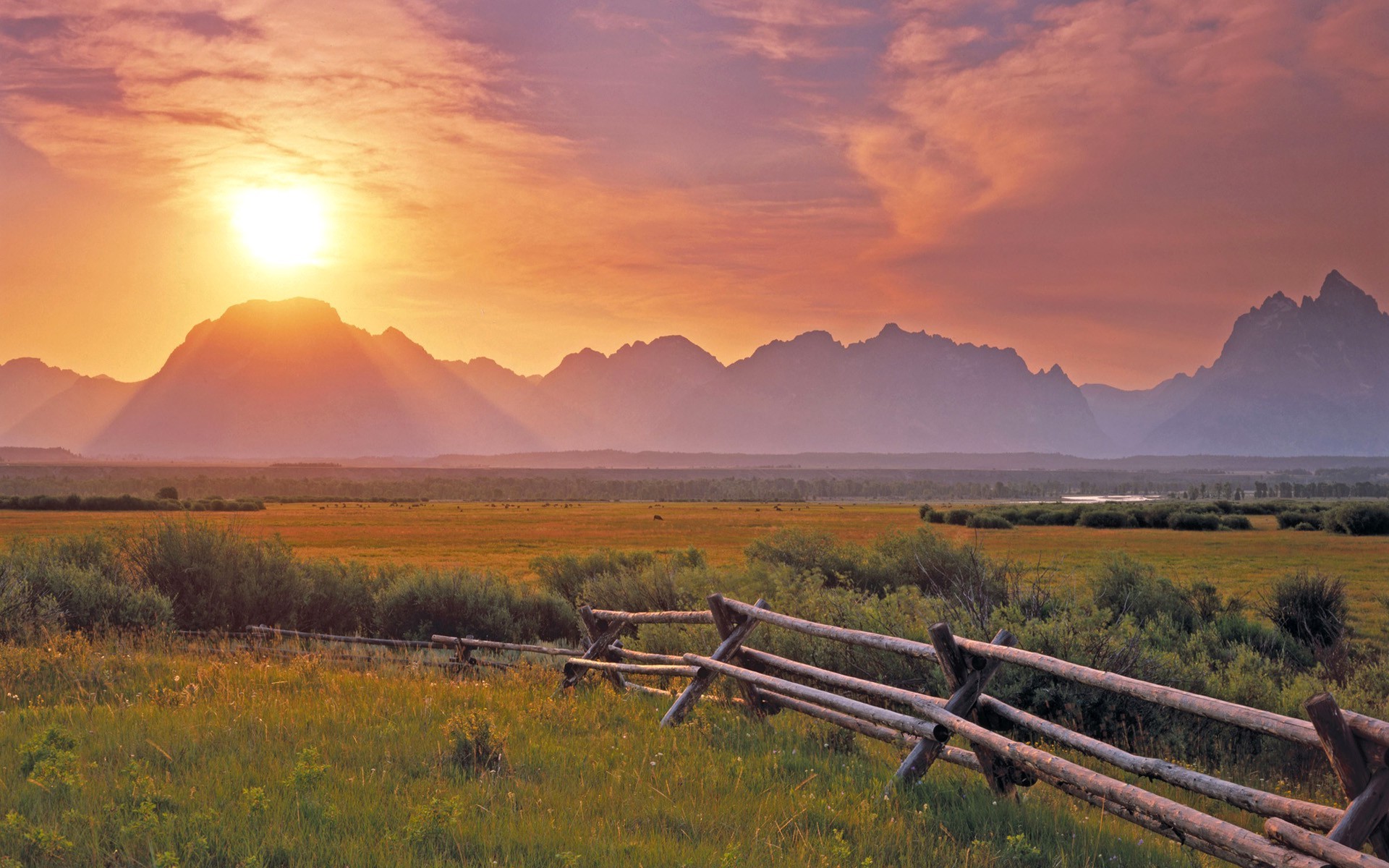 Sunset Over Mountain Field Wallpapers