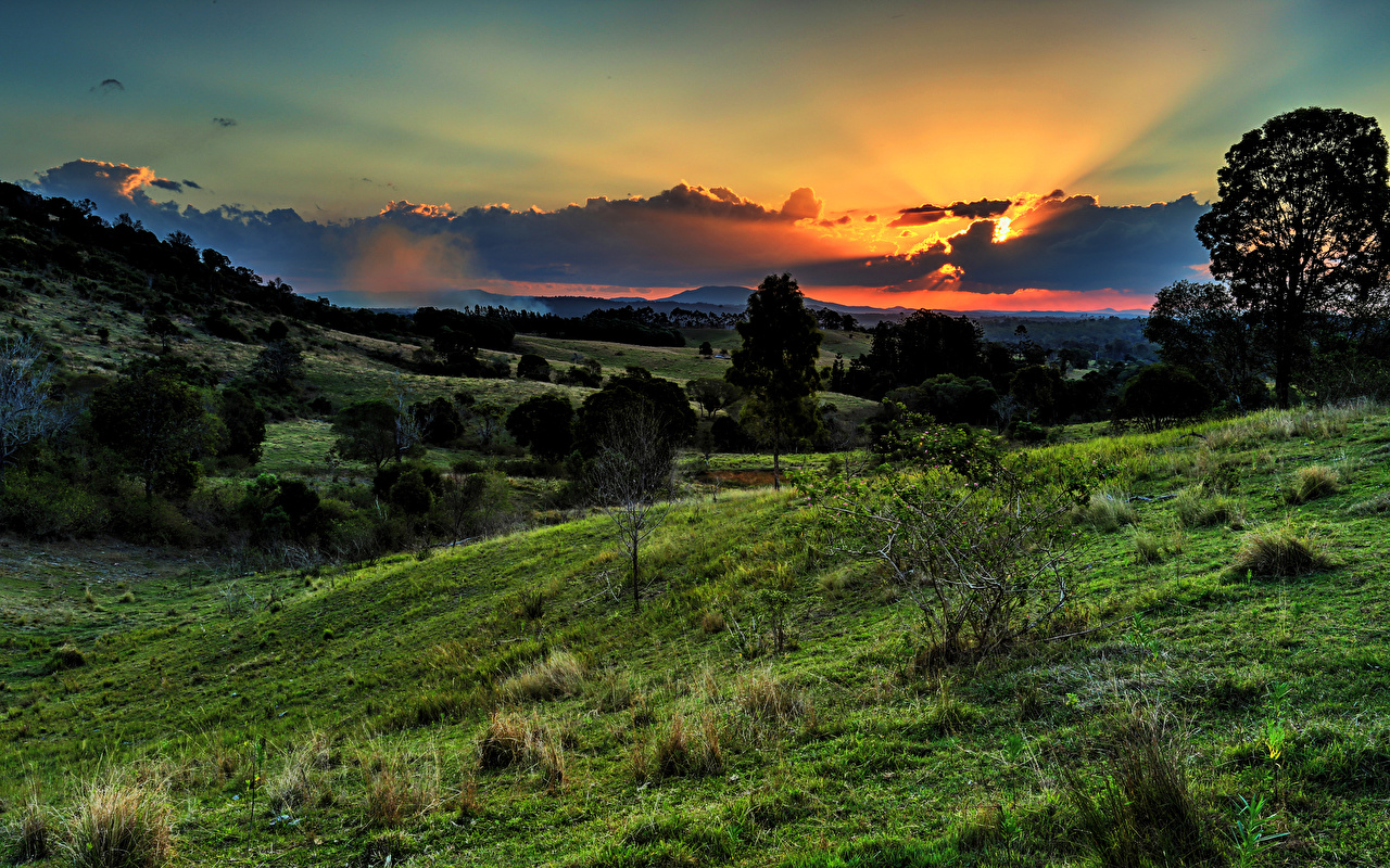 Sunset Over Mountain Field Wallpapers