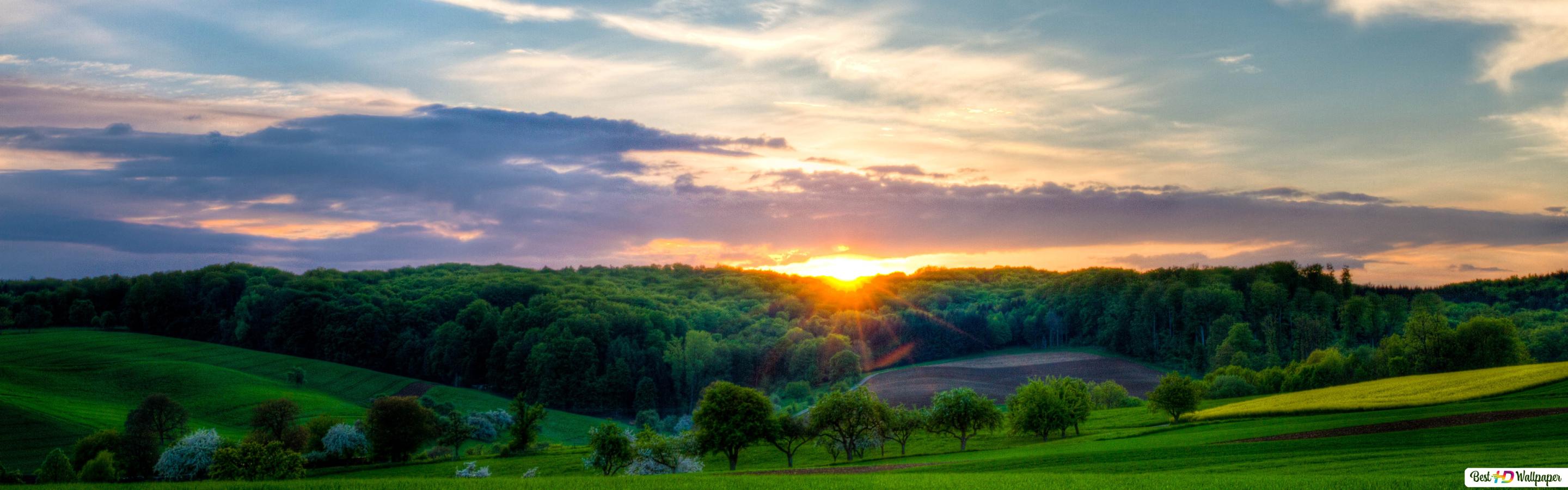 Sunset Over Mountain Field Wallpapers