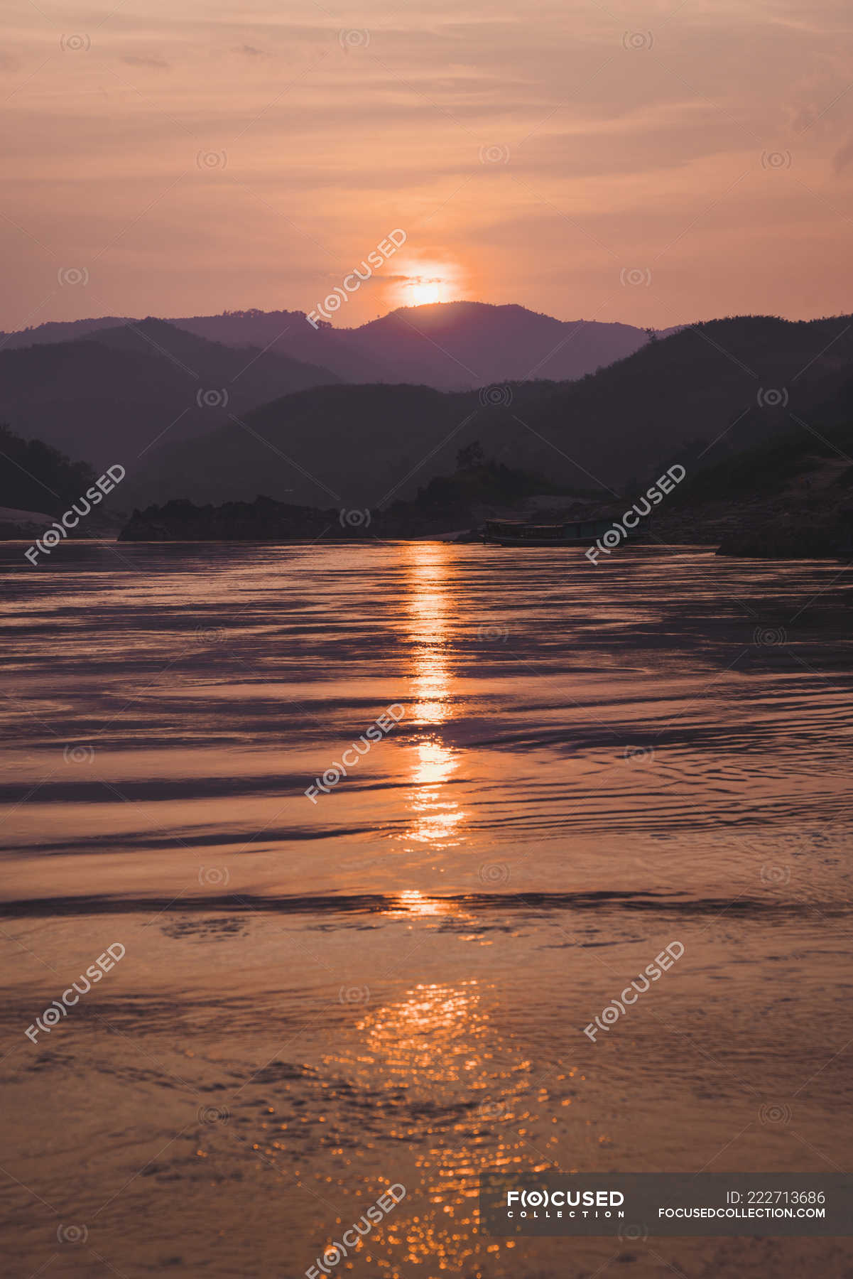 Sunset Over River In The Evening Wallpapers
