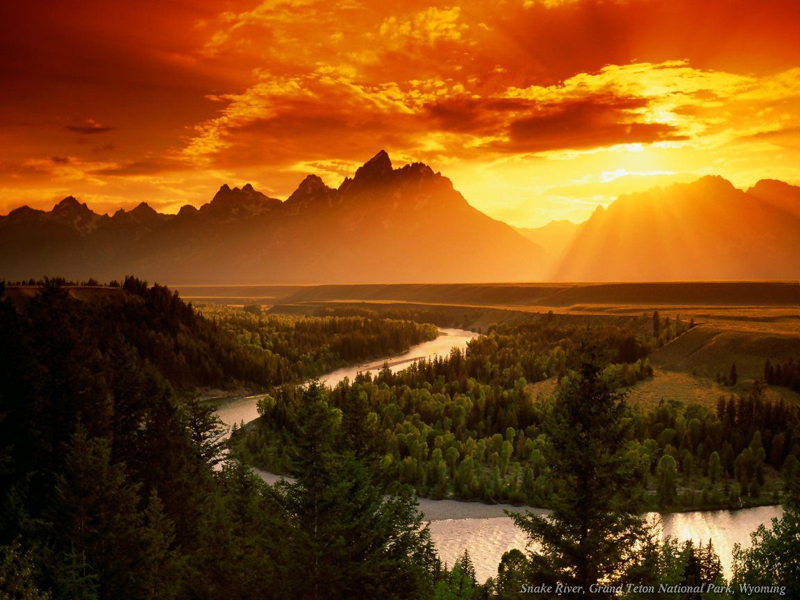 Sunset Over River In The Evening Wallpapers