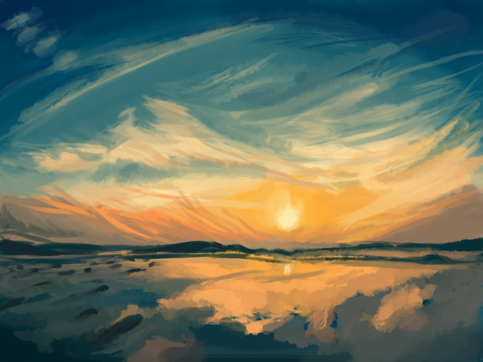 Sunset Painting Artwork Wallpapers