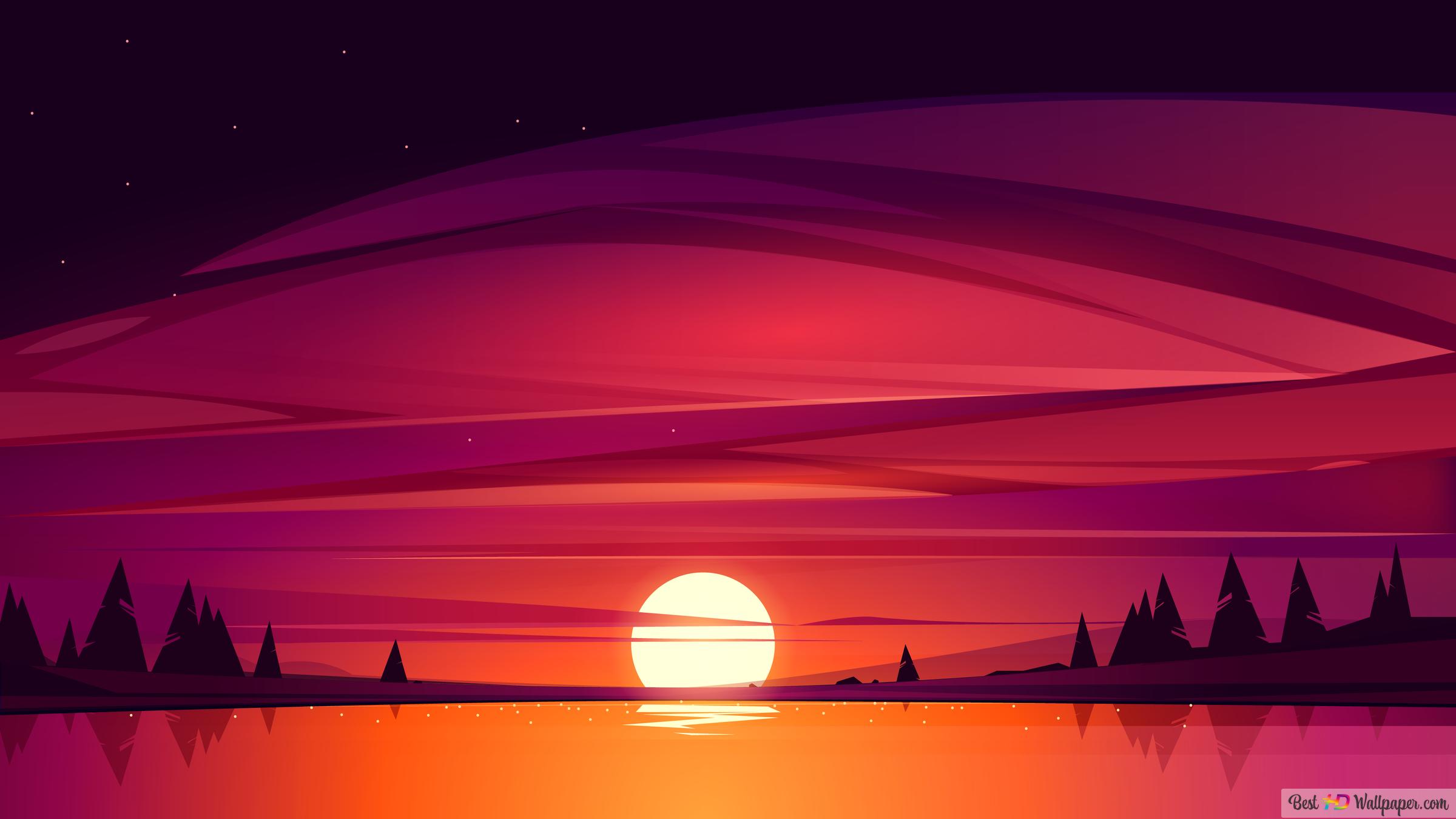 Sunset Point Illustration Wallpapers