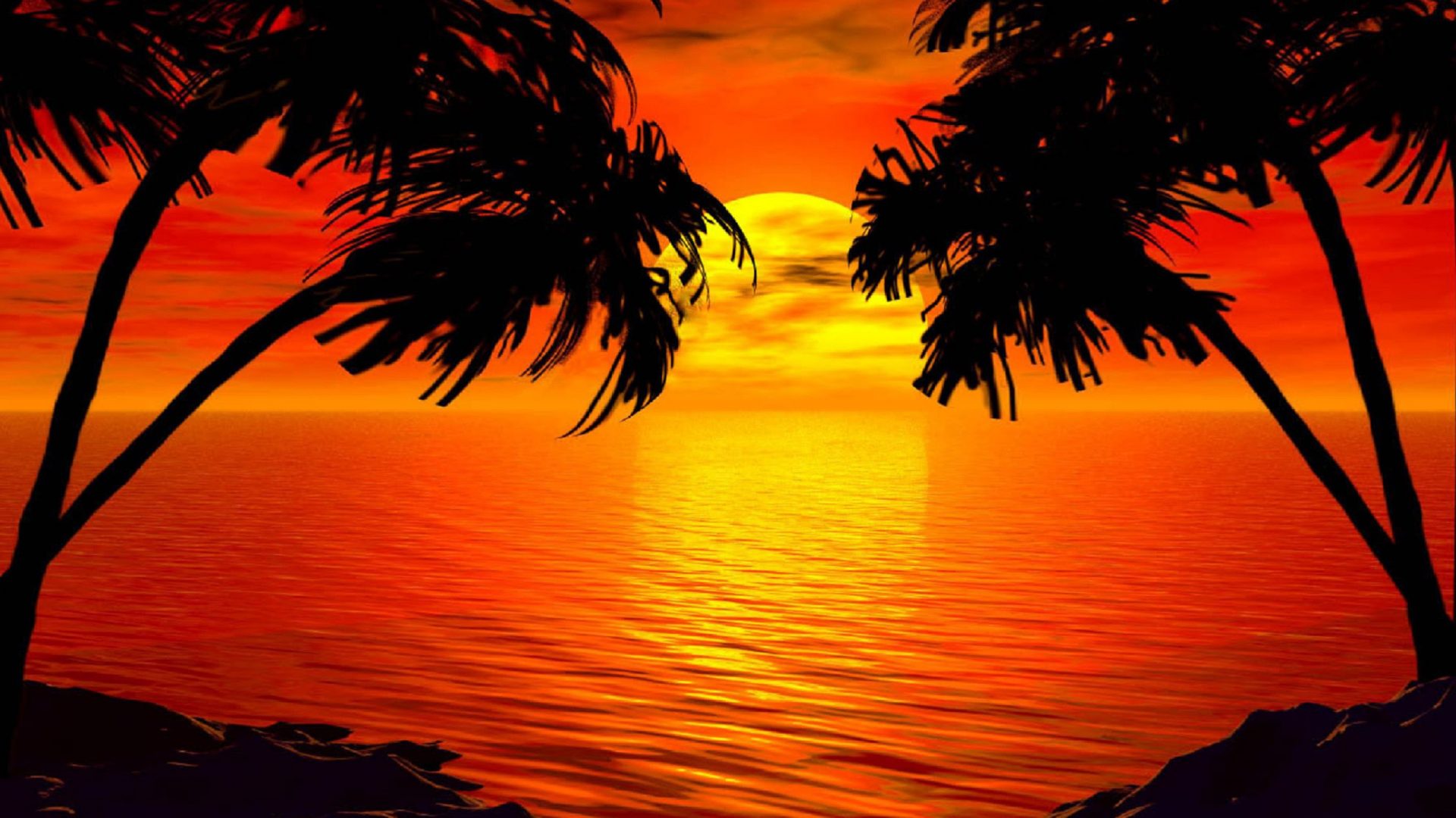 Sunset Tree Red Ocean And Sky Wallpapers