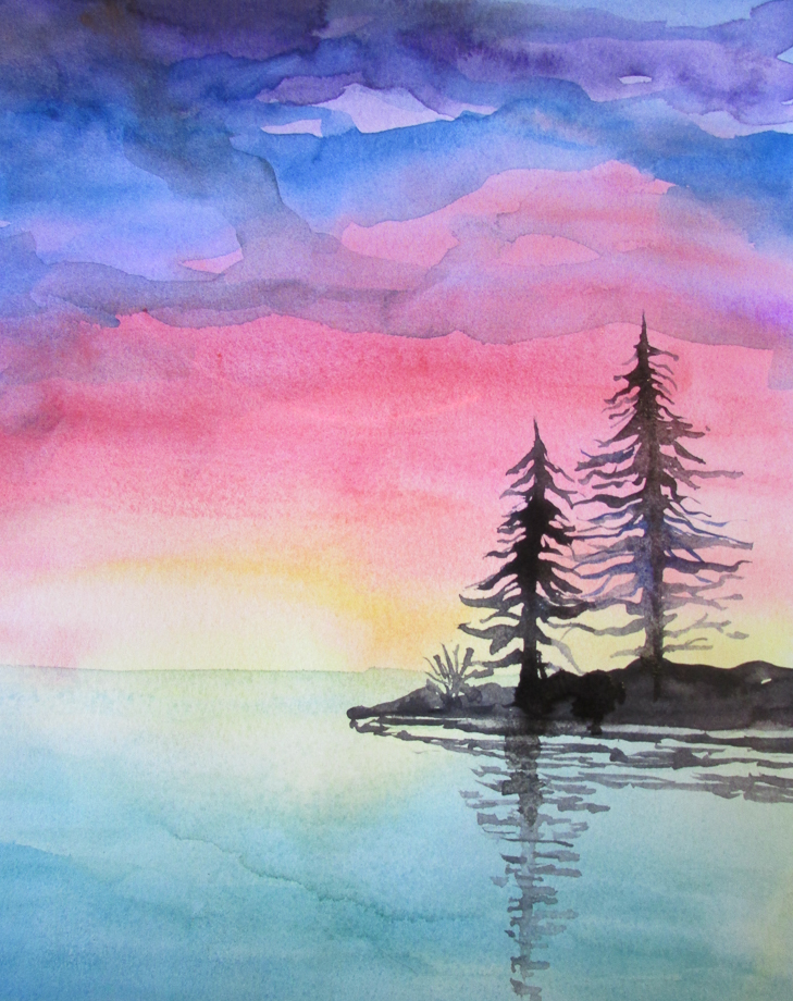 Sunset Watercolor Background