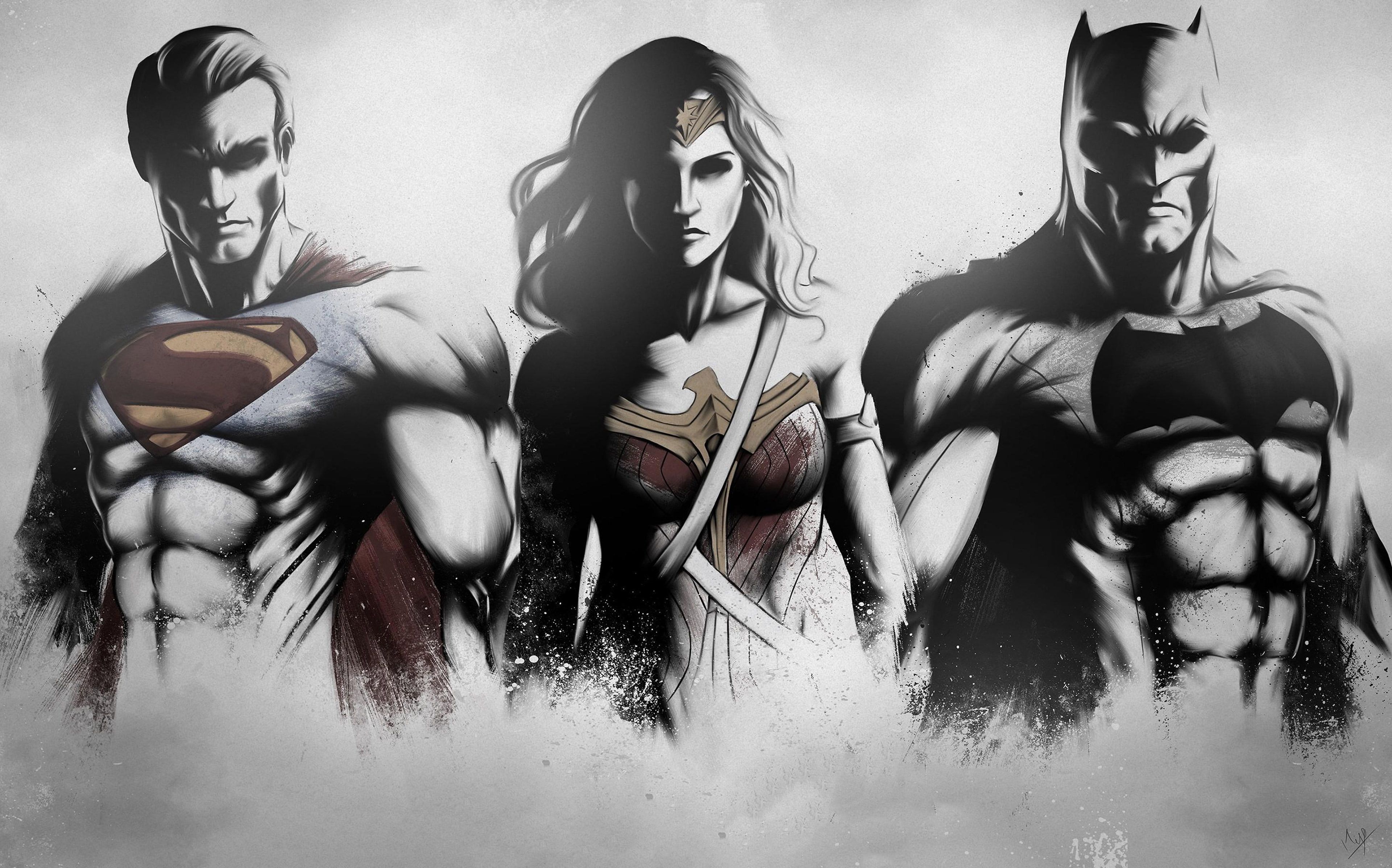 Superman Wonder Woman Batman Art Sketch Wallpapers