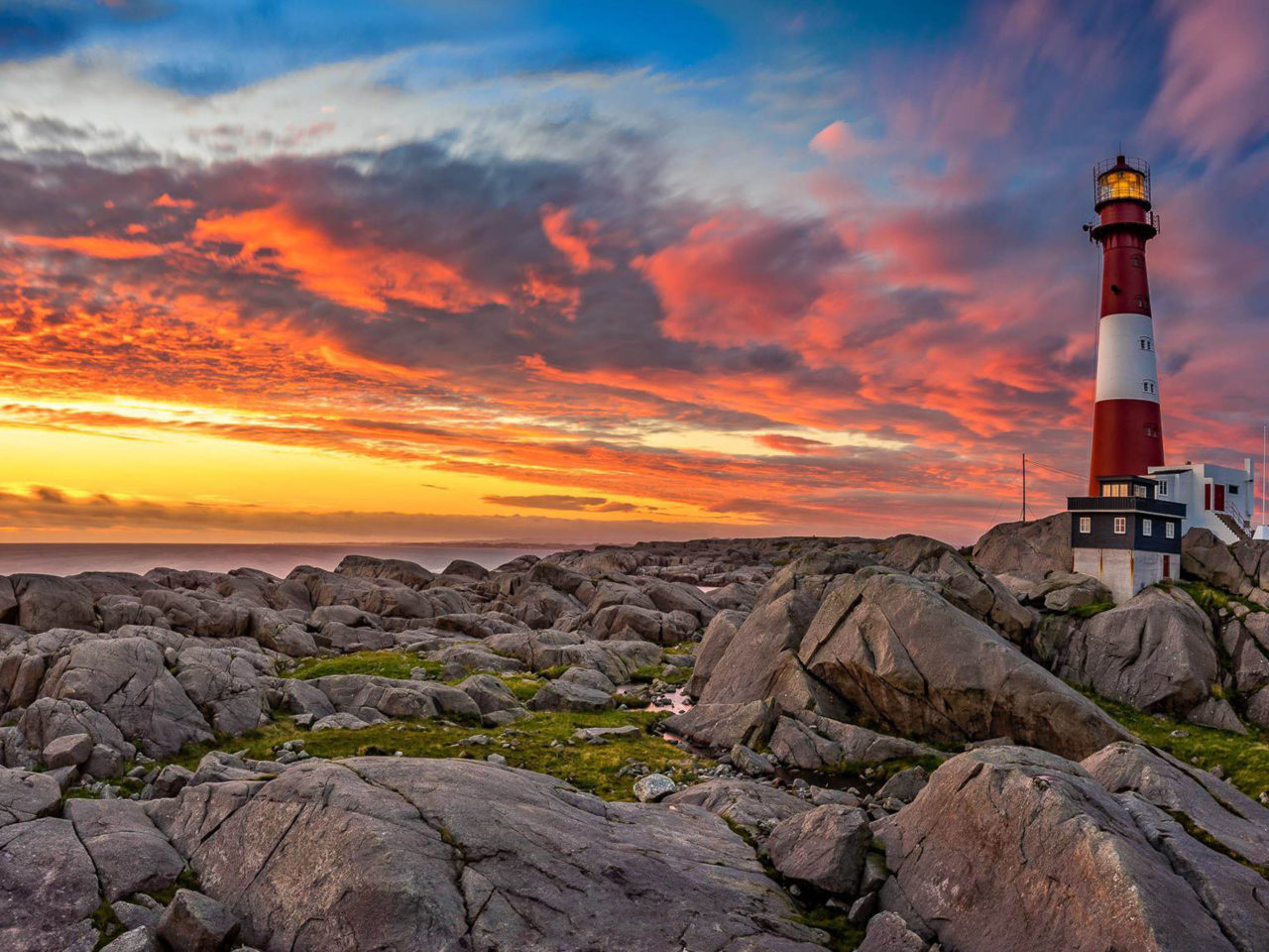 Surreal Sunrise Near Ocean Lighthouse Wallpapers