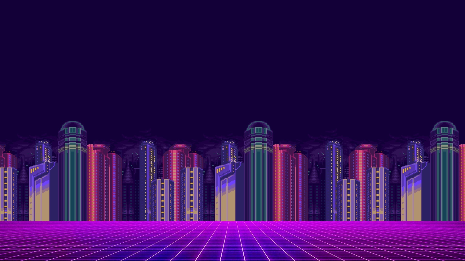 Synthwave 8-Bit Pixel Cityscape Wallpapers