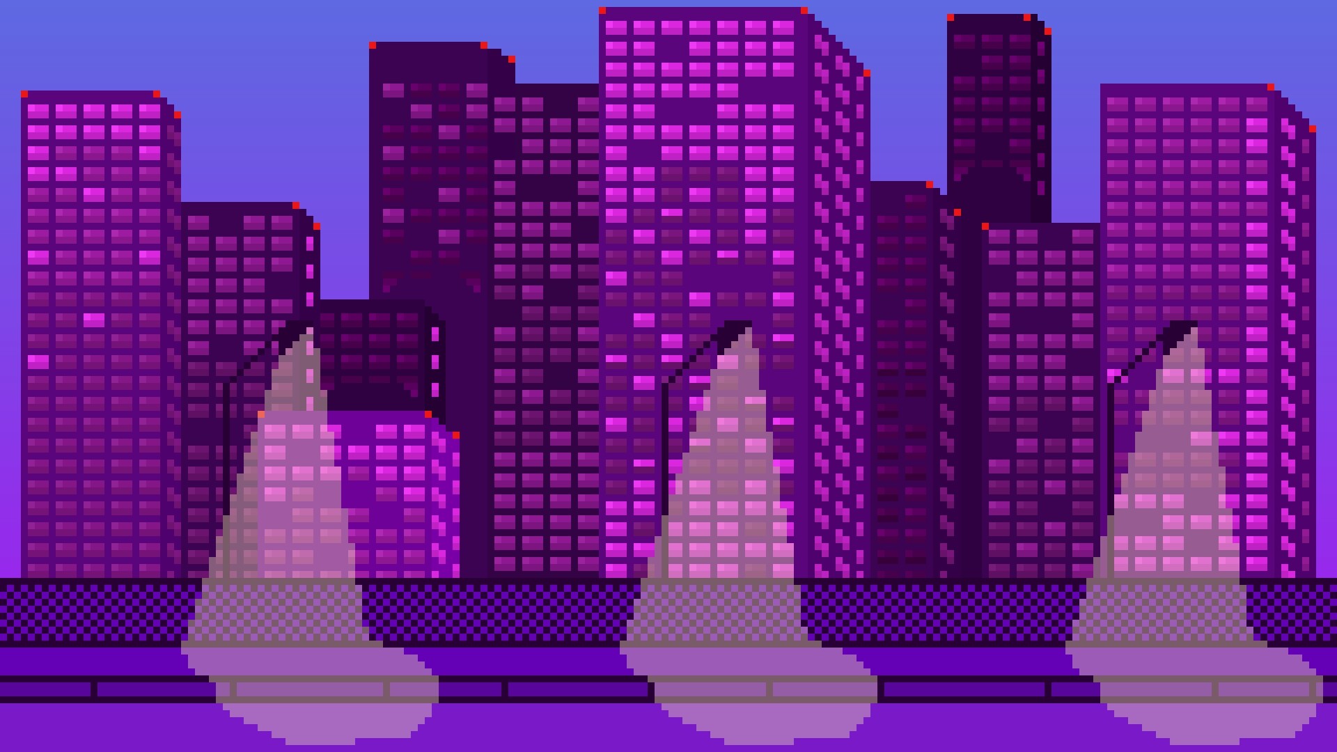 Synthwave 8-Bit Pixel Cityscape Wallpapers