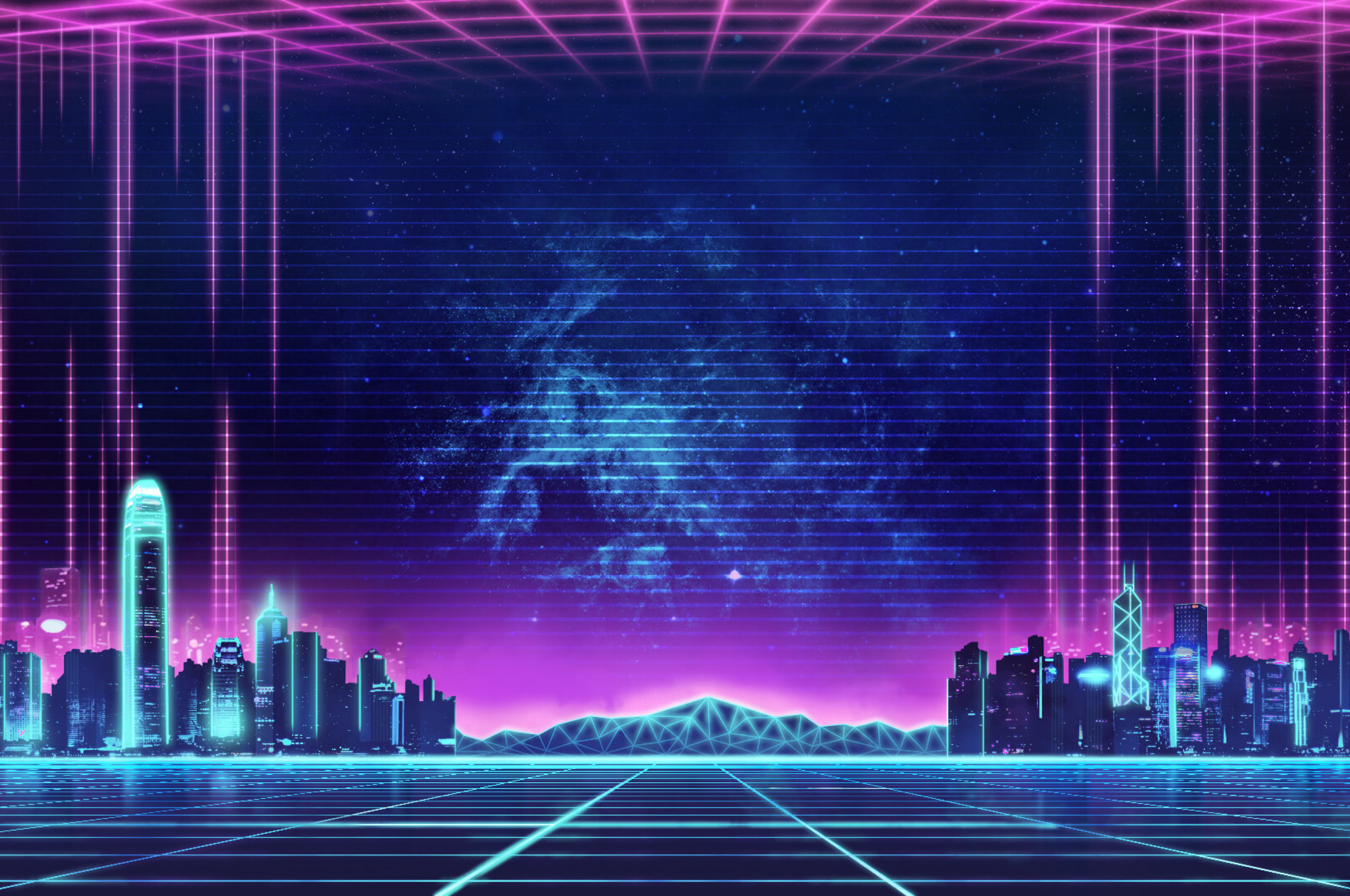 Synthwave 8-Bit Pixel Cityscape Wallpapers