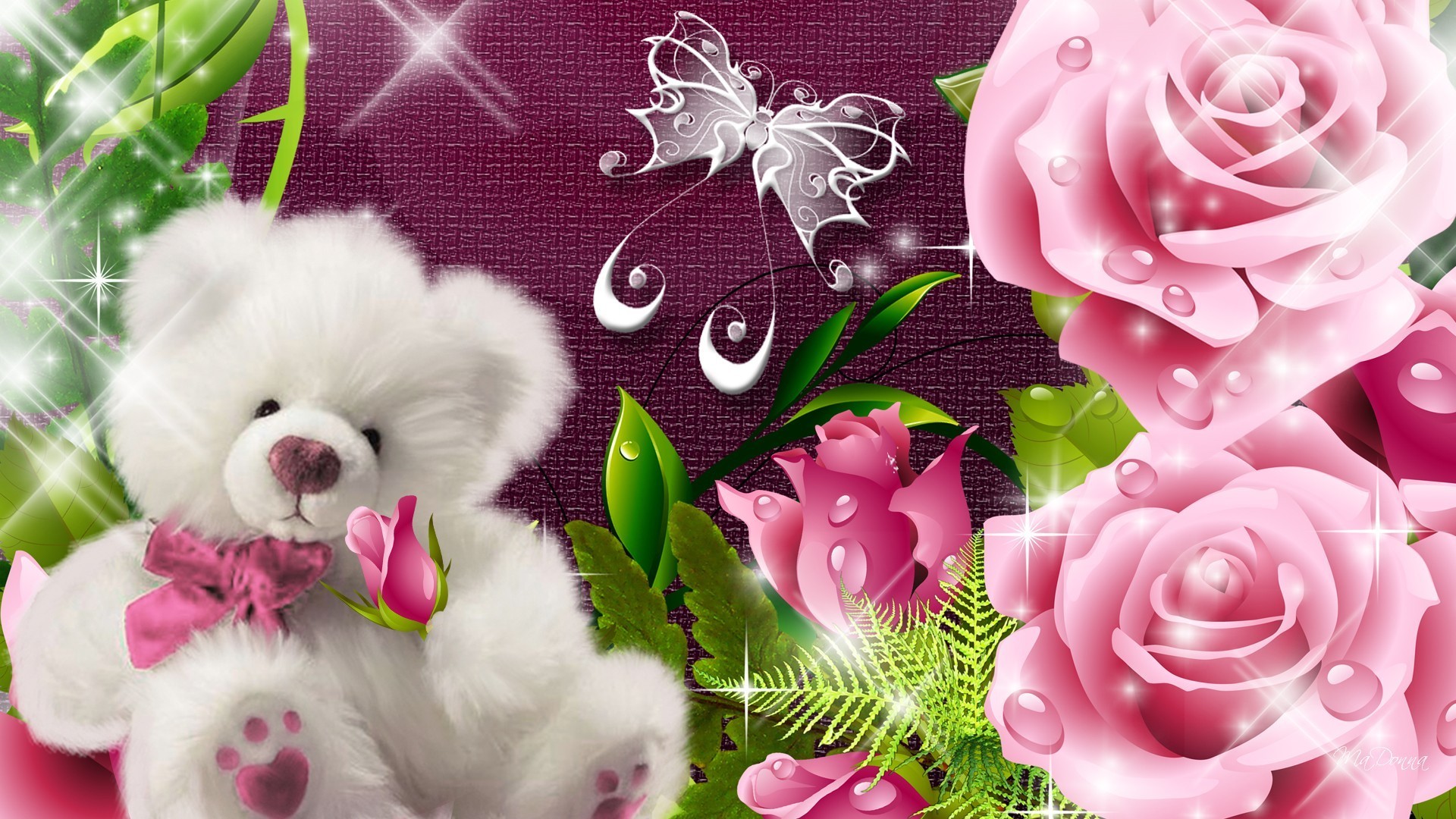 Teddy Bear And Flower Wallpapers