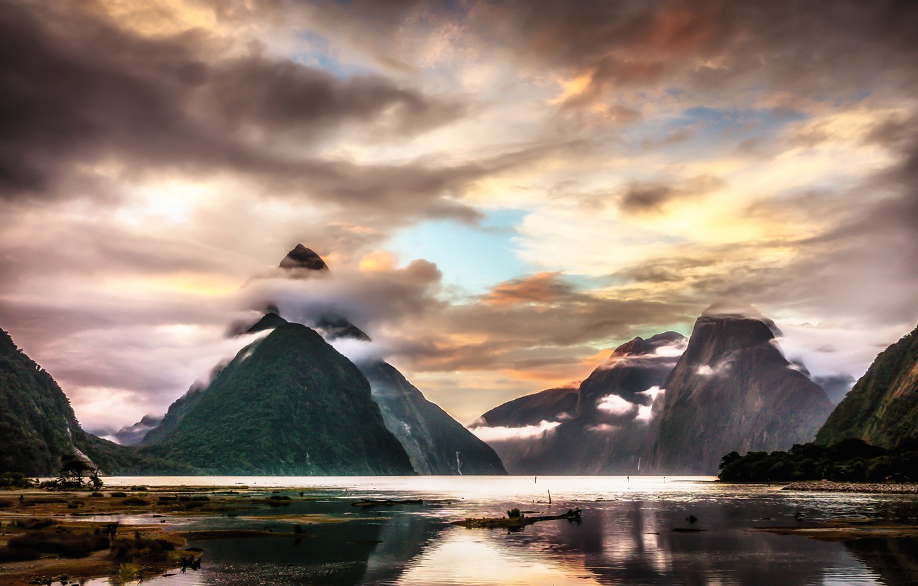 The Milky Pink Sea At Milford Sound 4K New Zealand Wallpapers