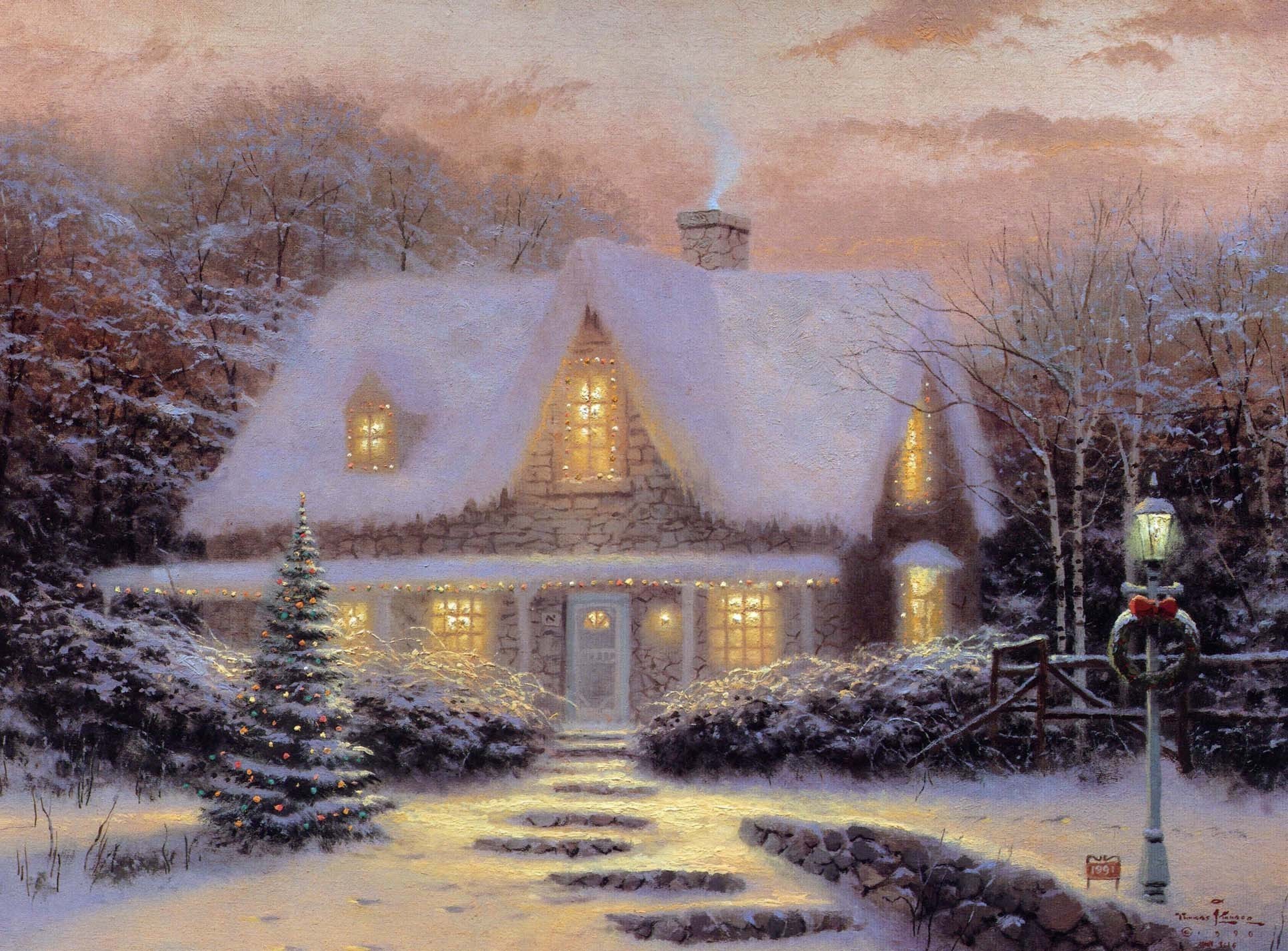 Thomas Kinkade Christmas Background