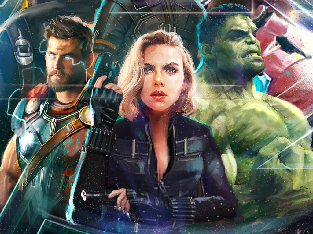 Thor Black Widow Hulk In Avengers Infinity War Artwork Wallpapers