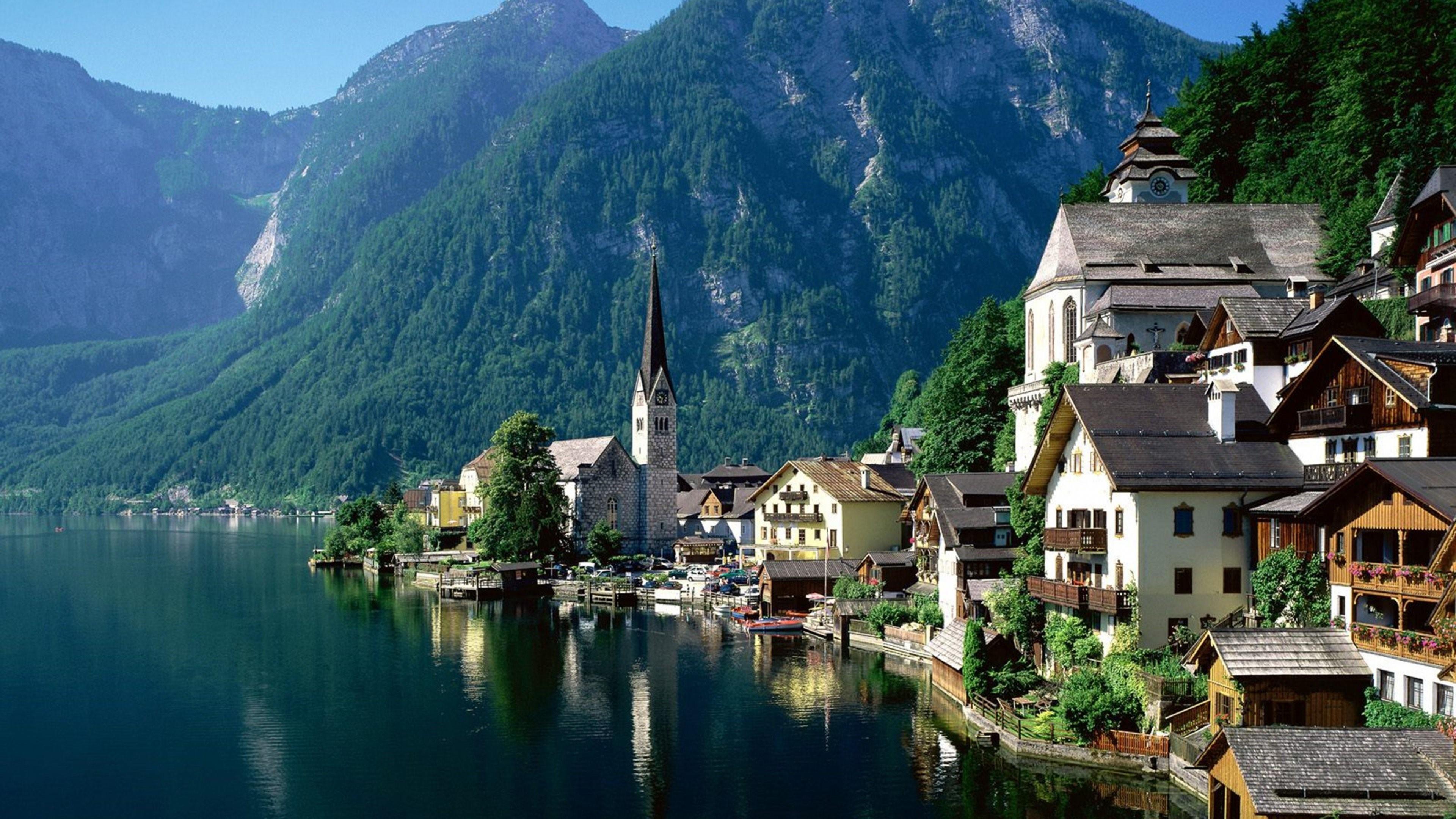 Town Near Lack And Mountains Wallpapers