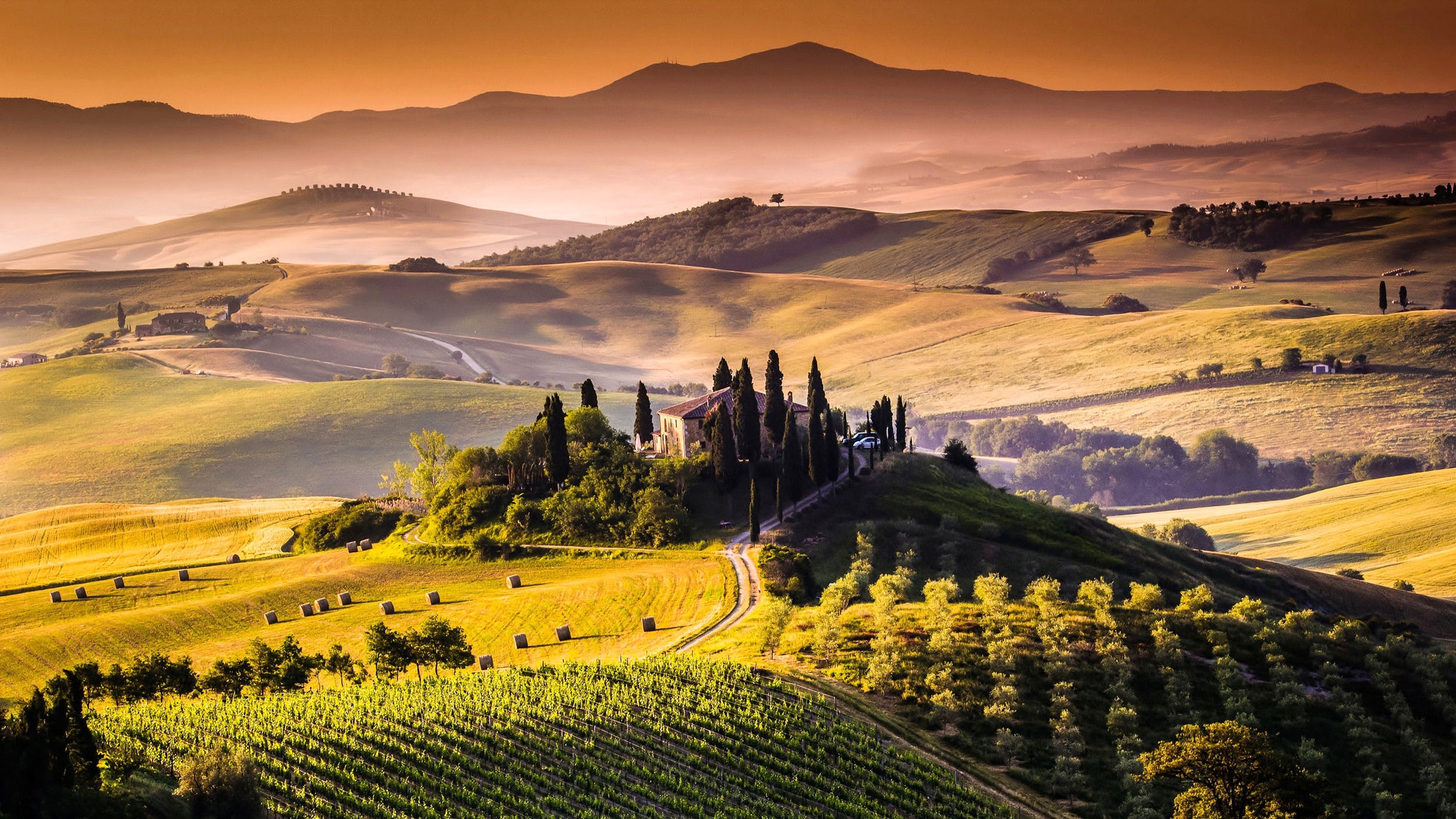 Tuscany Italy Panoramic Artistic Sunset Wallpapers