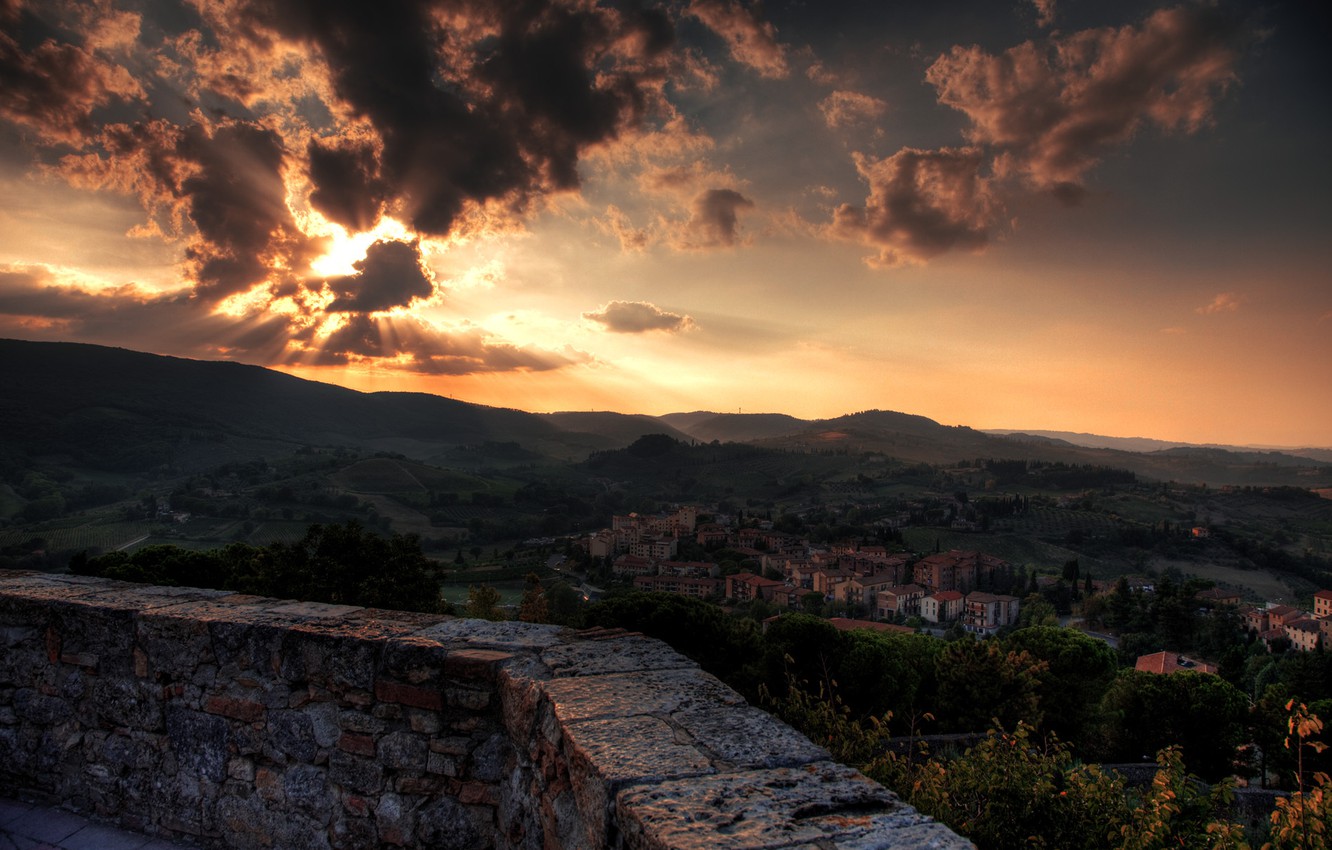 Tuscany Italy Panoramic Artistic Sunset Wallpapers