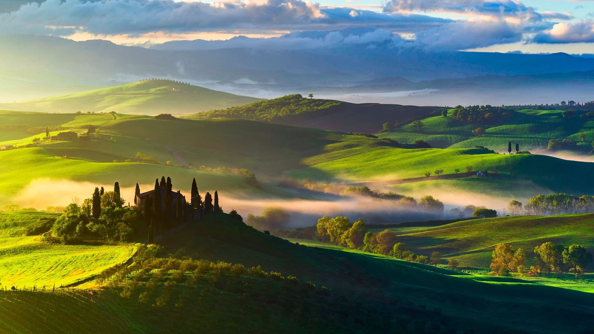 Tuscany Italy Panoramic Artistic Sunset Wallpapers