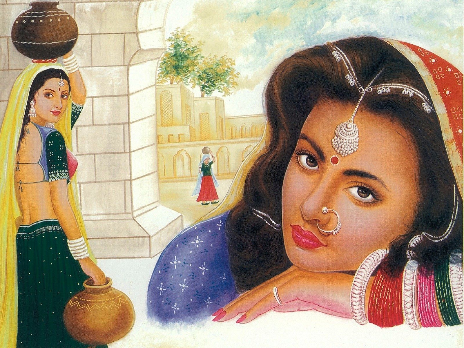 Village Girl Painting Wallpapers