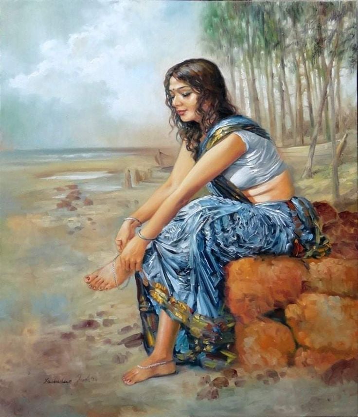 Village Girl Painting Wallpapers