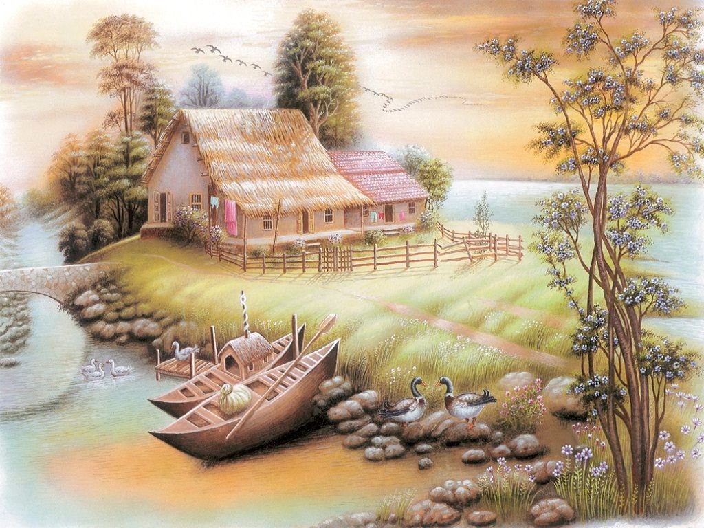 Village Girl Painting Wallpapers