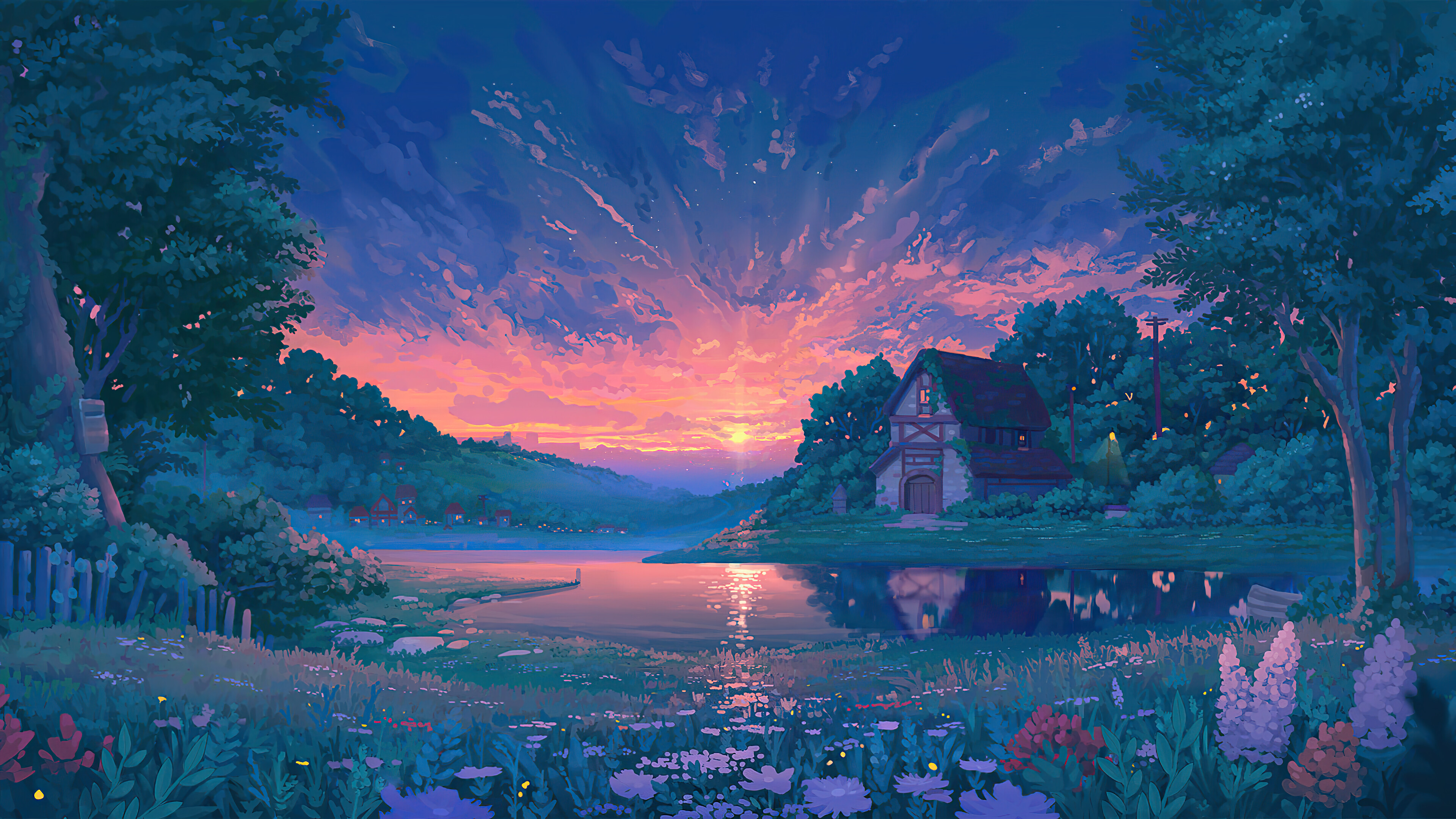 Village Scenery Digital Art Wallpapers