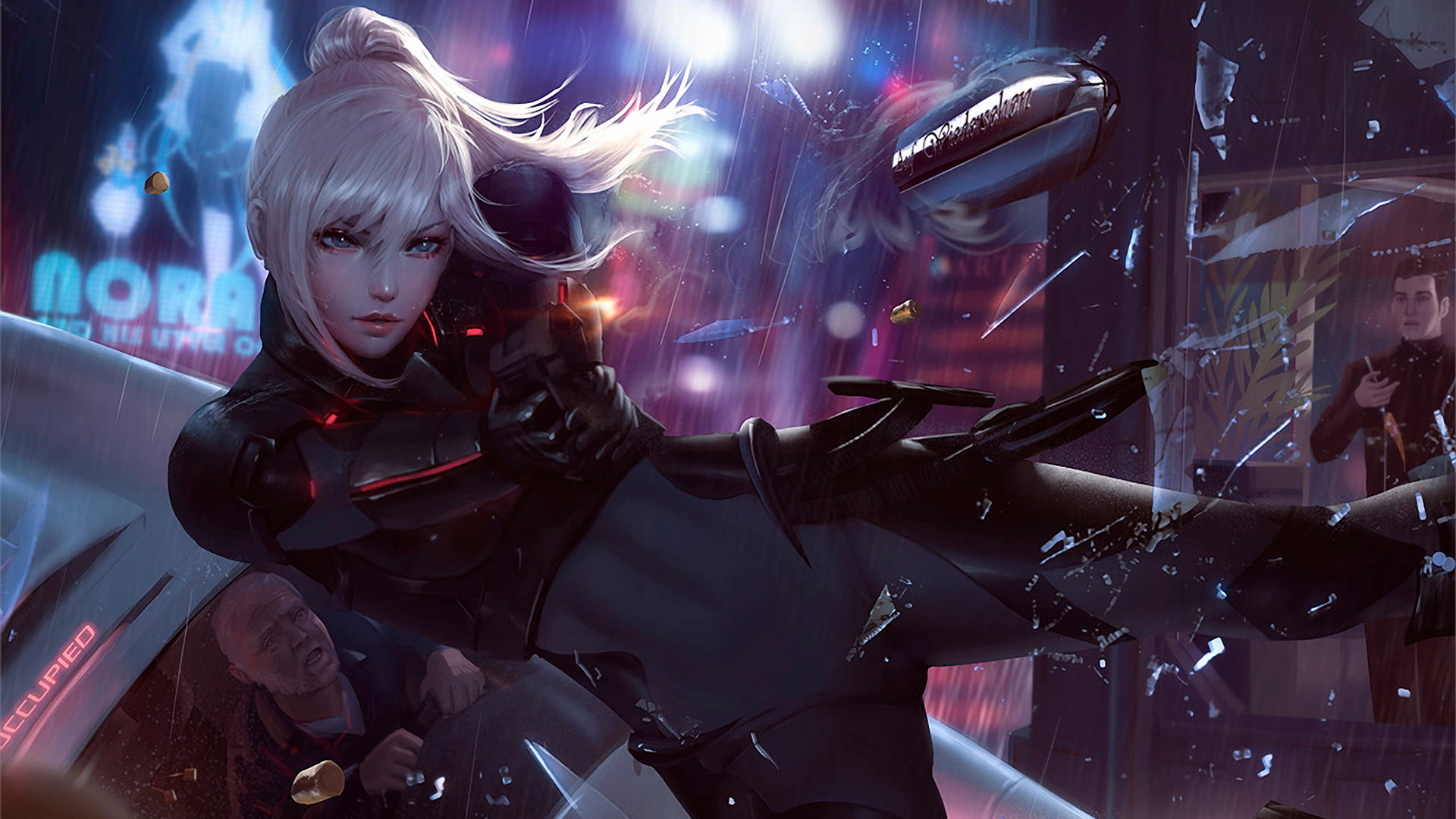 Warrior Girl In Cyberpunk City Wallpapers