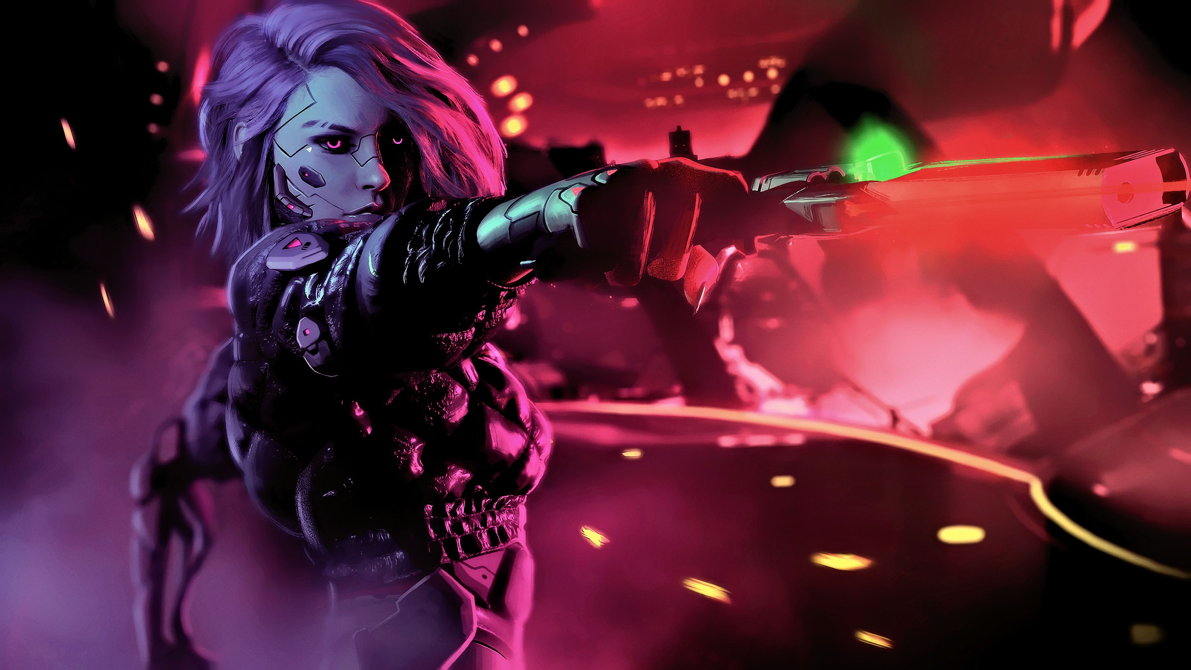 Warrior Girl In Cyberpunk City Wallpapers