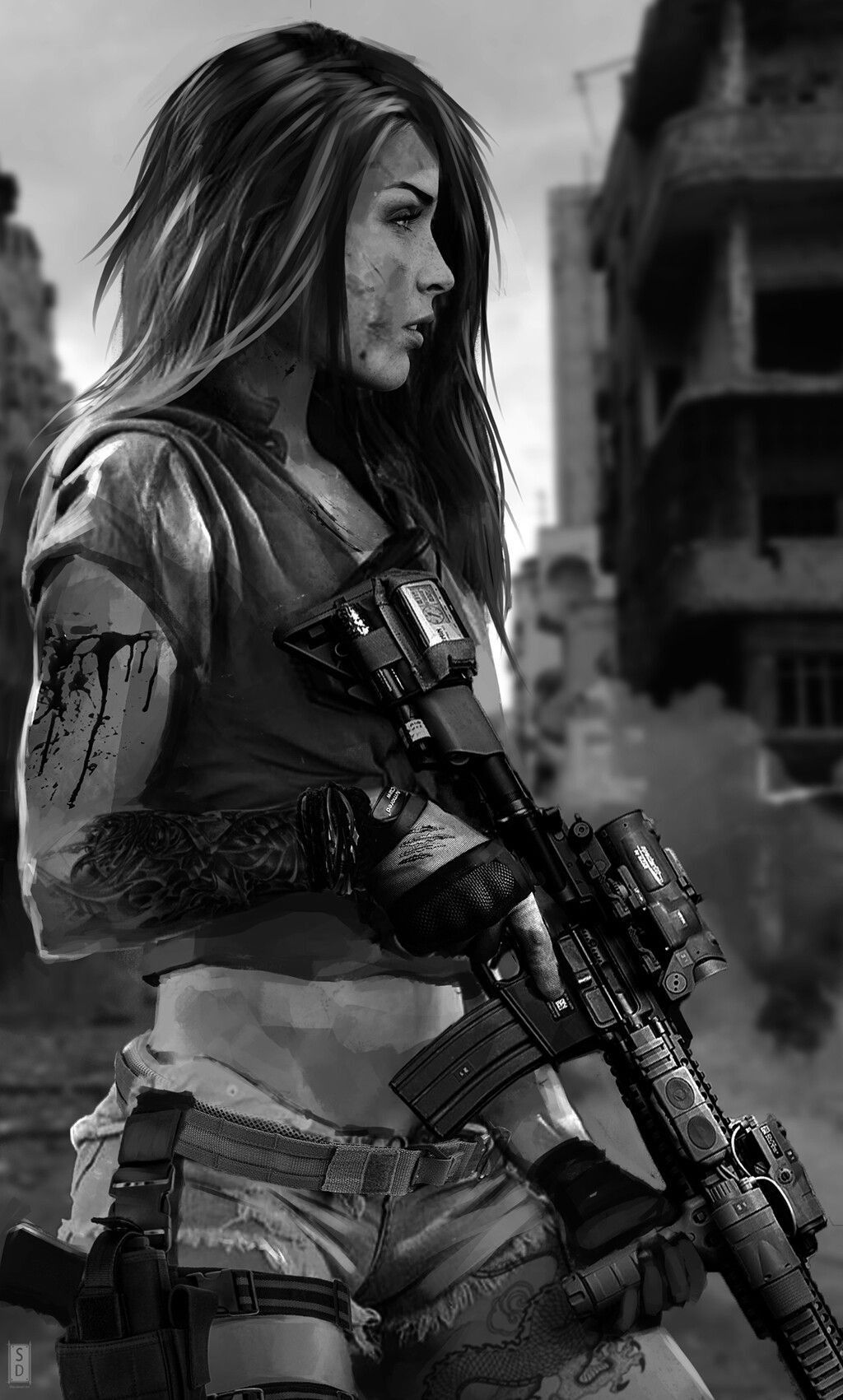 Warrior Girl In Cyberpunk City Wallpapers