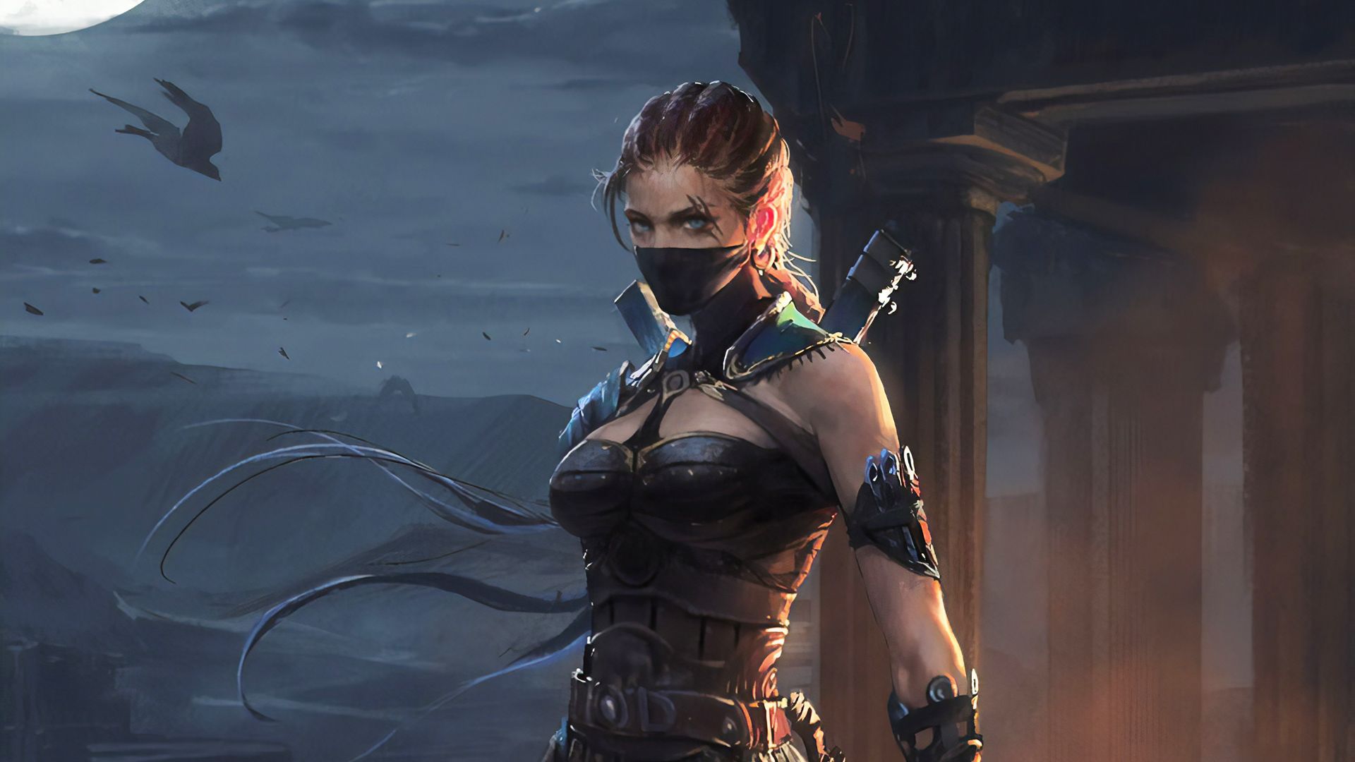 Warrior Girl In Cyberpunk City Wallpapers