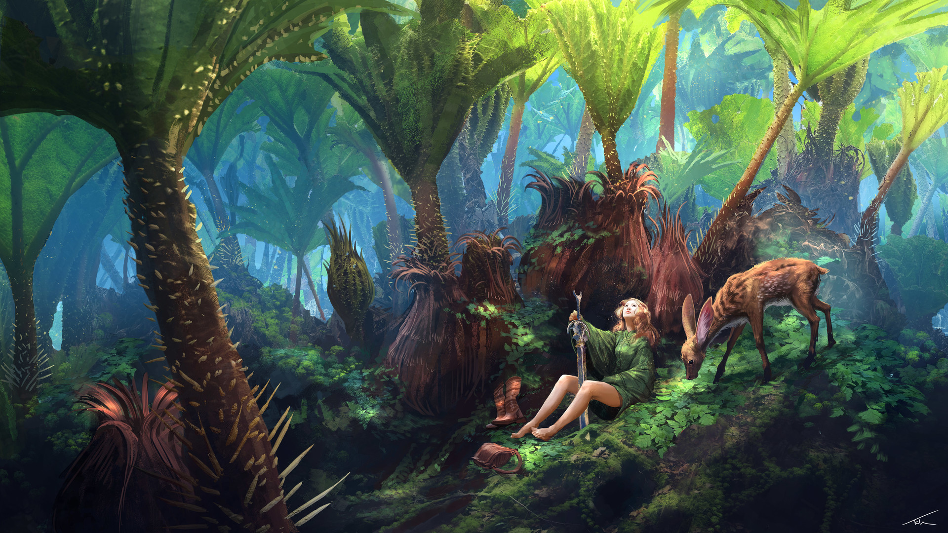 Warrior Girl In Forest
 Wallpapers