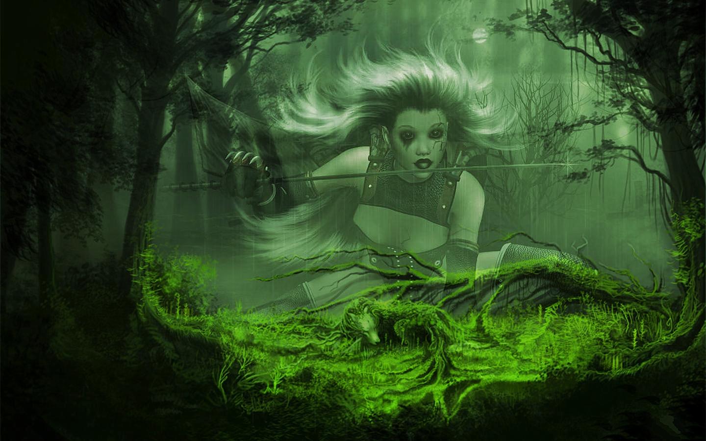 Warrior Girl In Forest
 Wallpapers