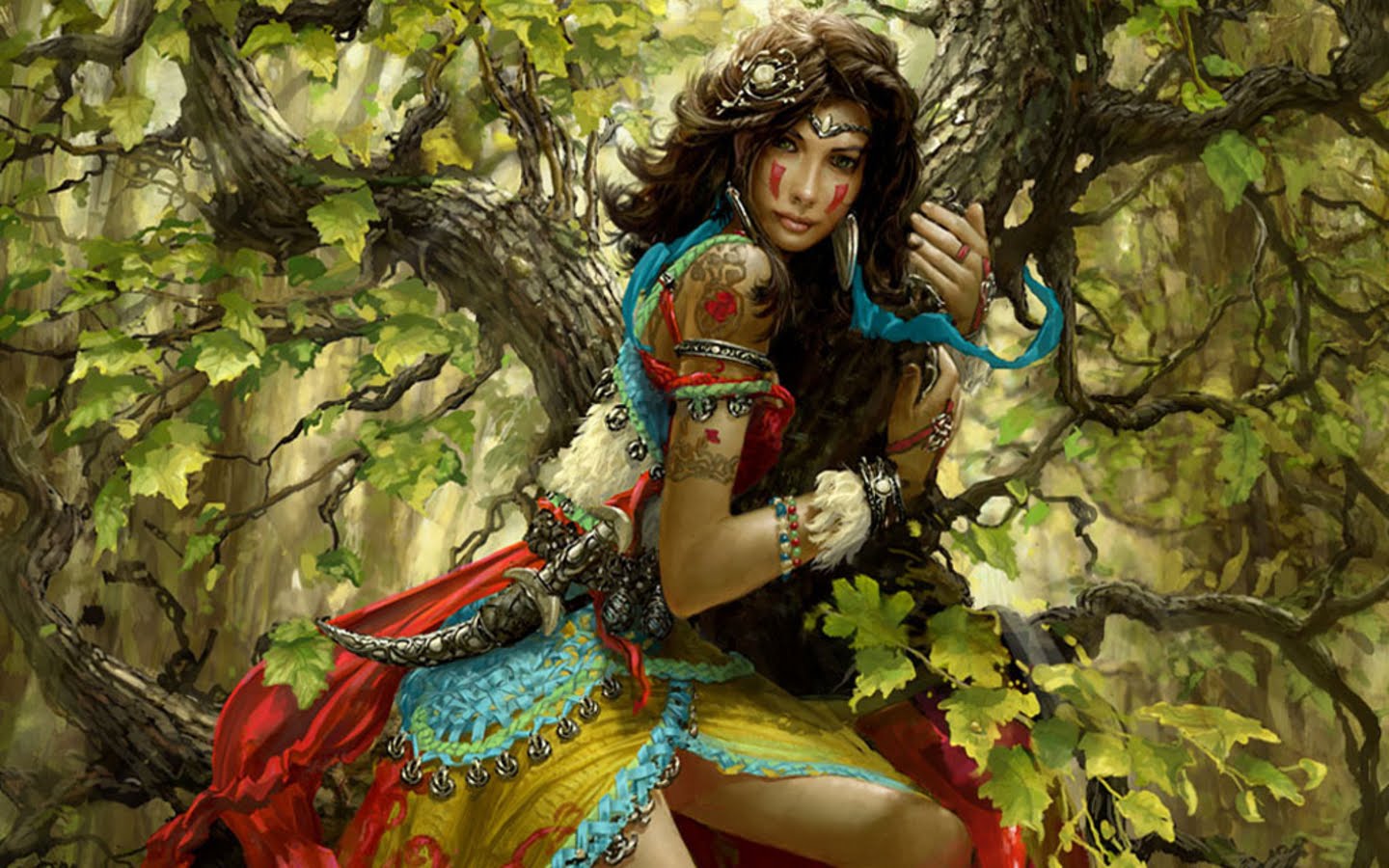 Warrior Girl In Forest
 Wallpapers