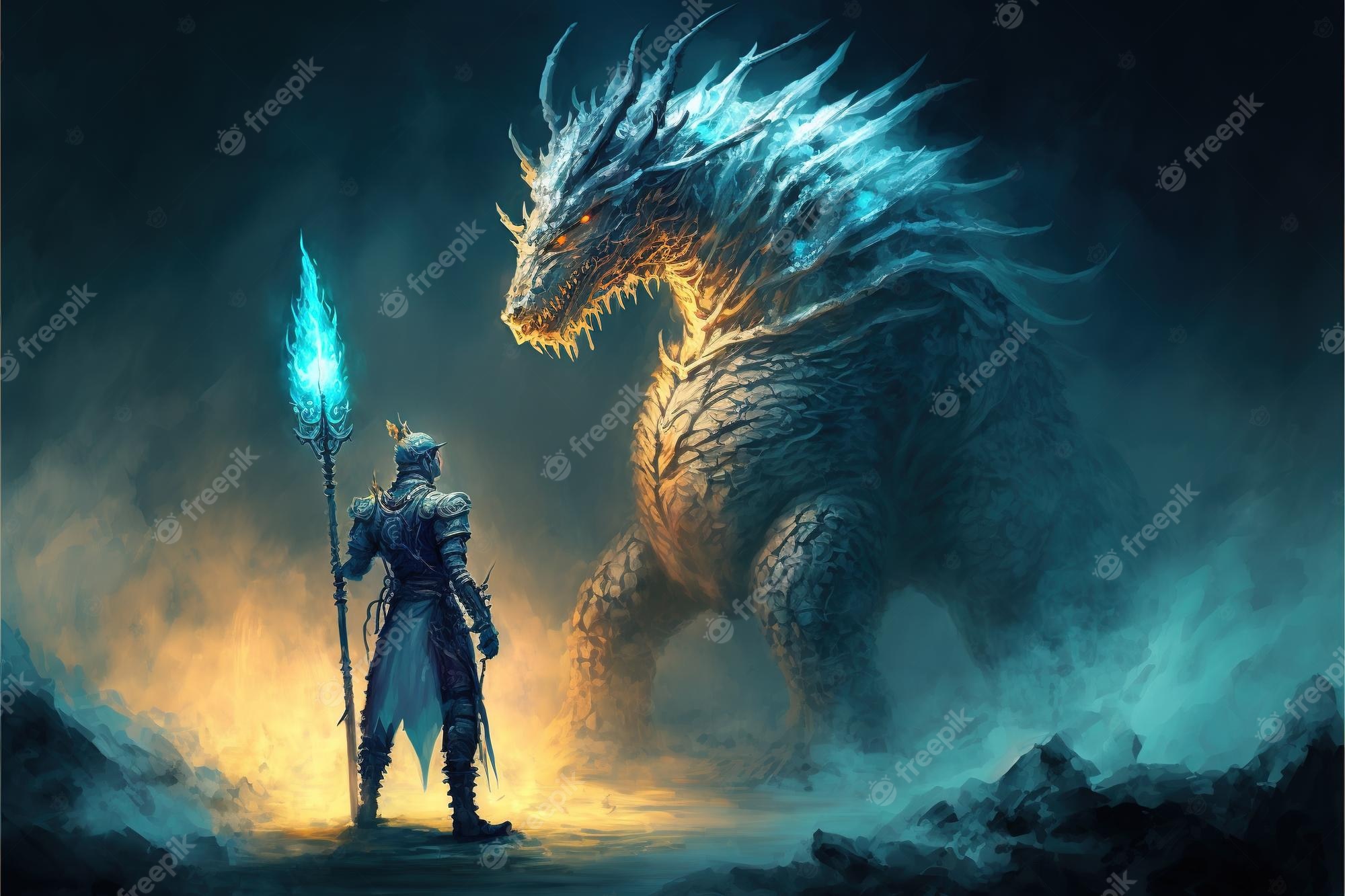 Warrior With Dragon In Sunrise Wallpapers