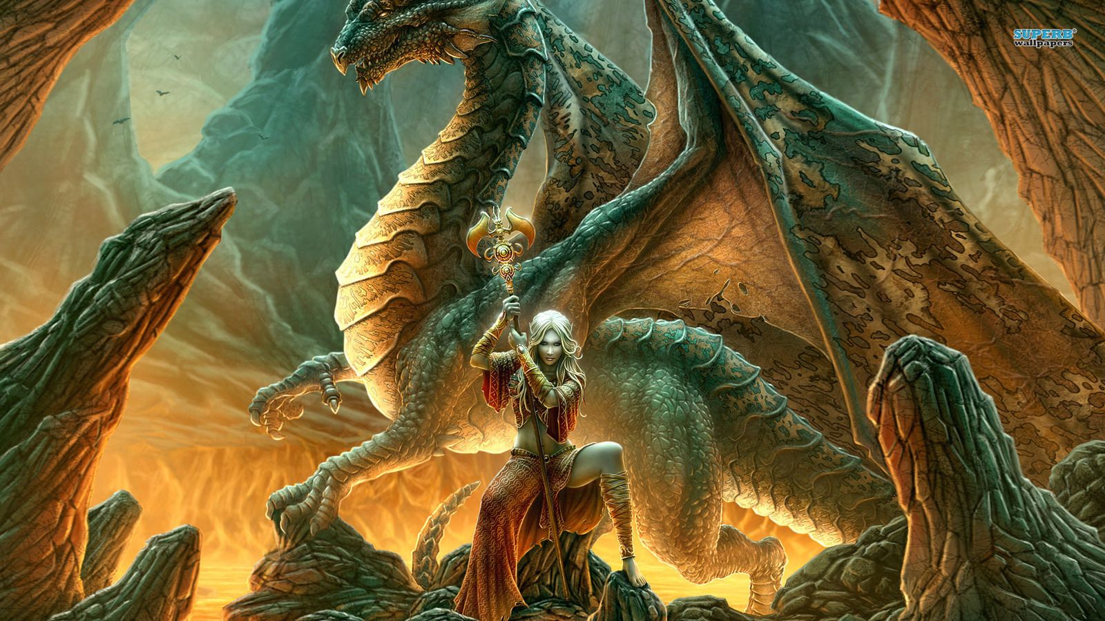 Warrior With Dragon In Sunrise Wallpapers