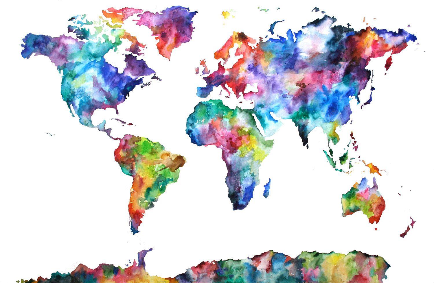 Watercolor World Map Desktop Wallpapers