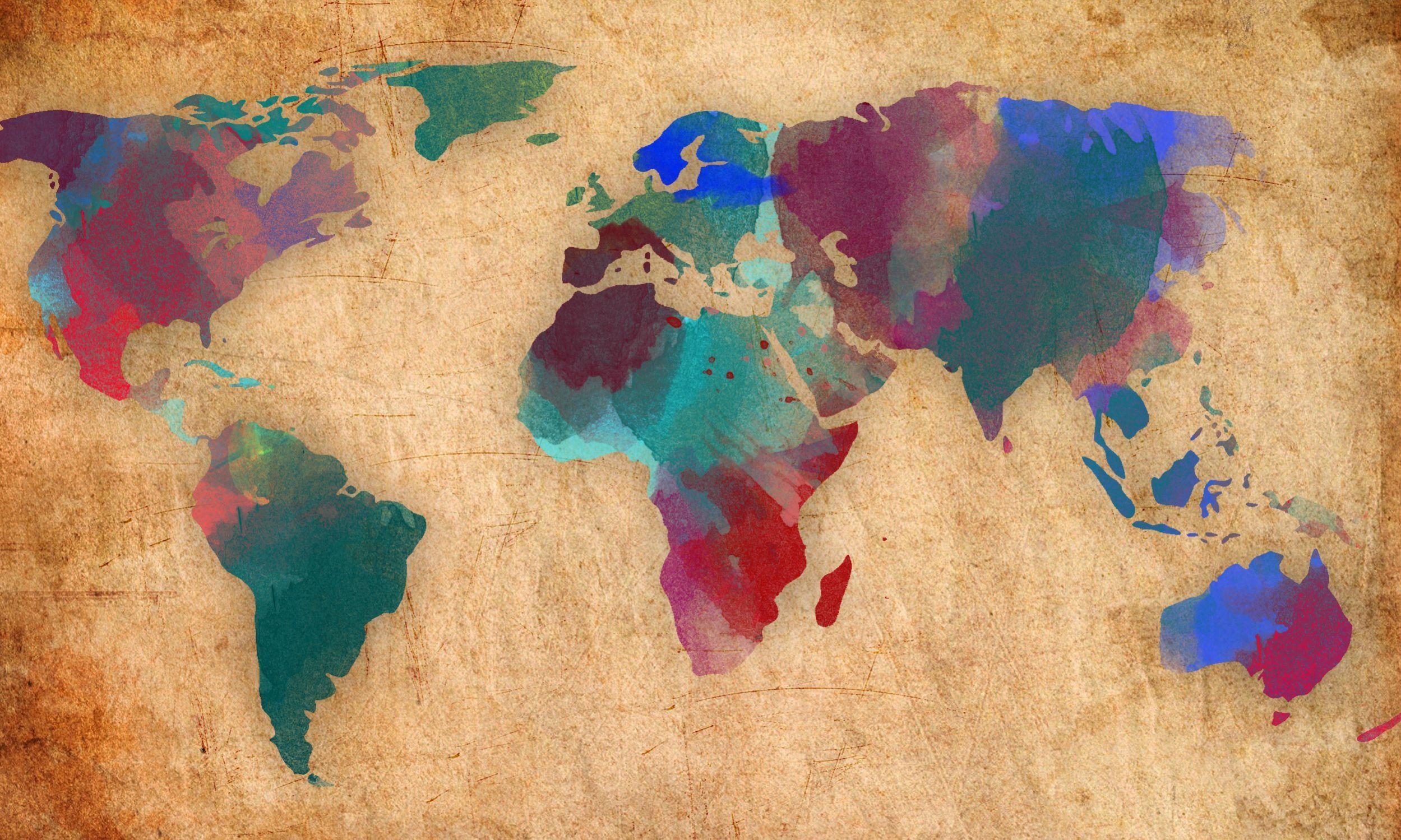 Watercolor World Map Desktop Wallpapers