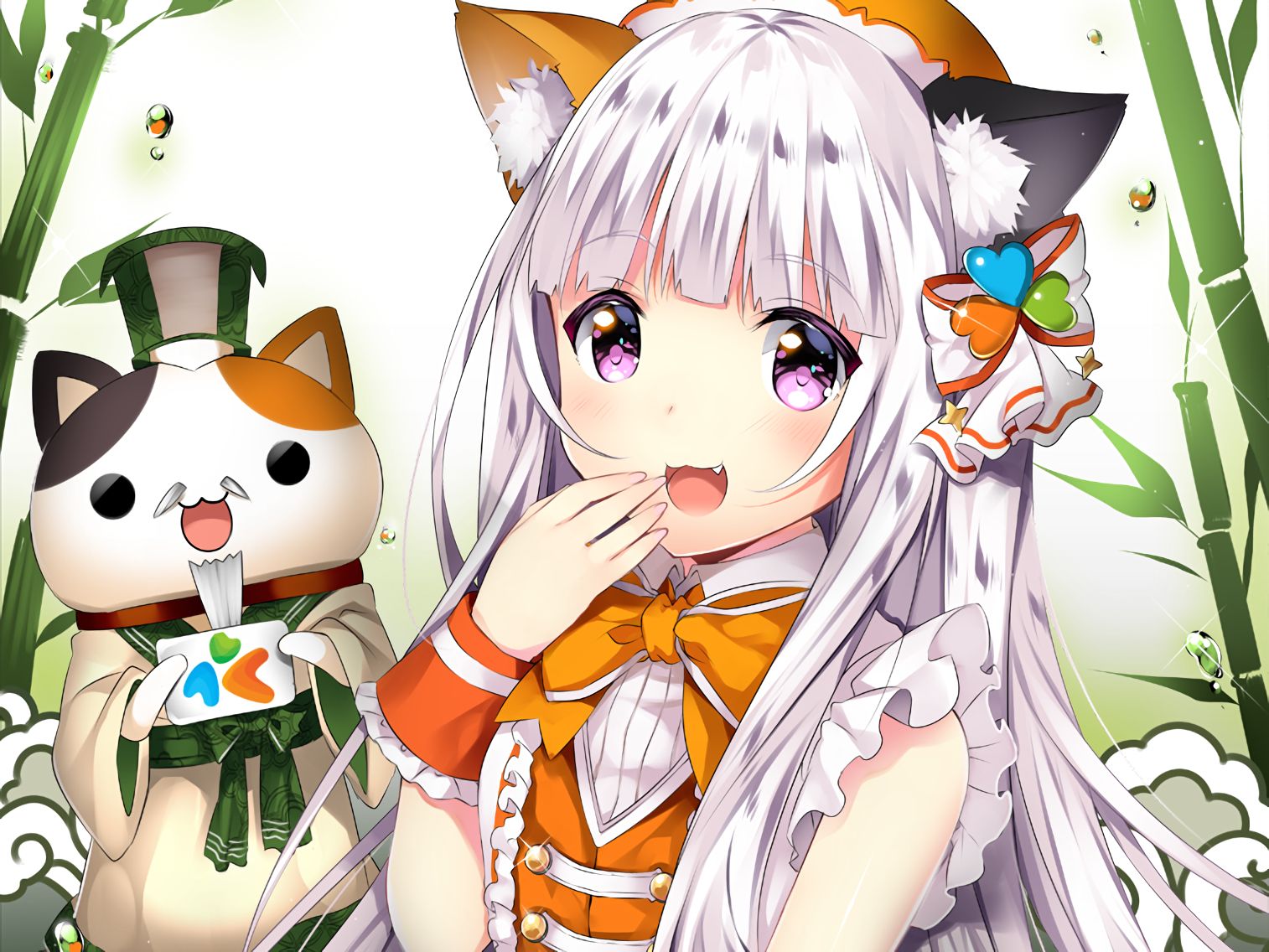 White Anime Cat Wallpapers