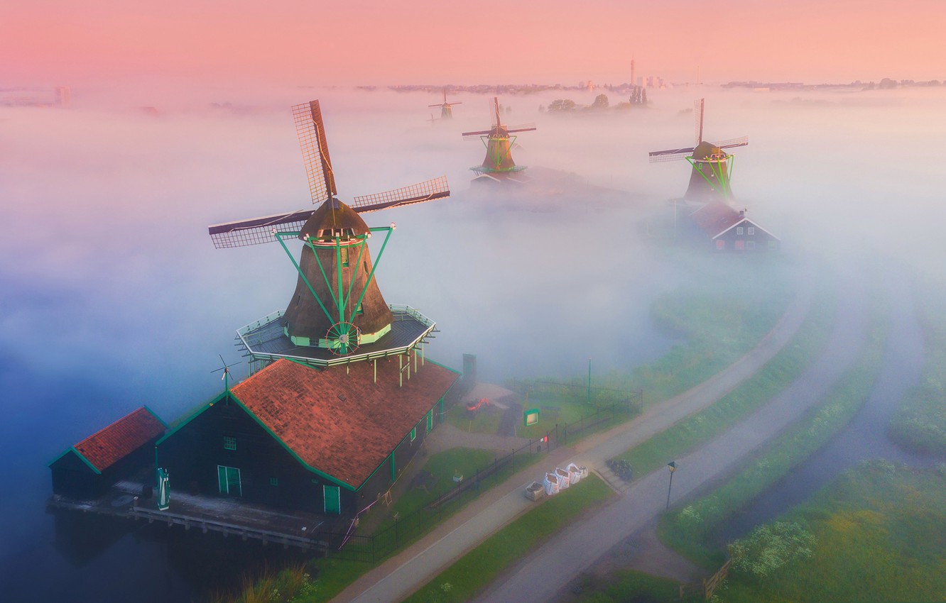 Windmill Fogy Netherlands Wallpapers