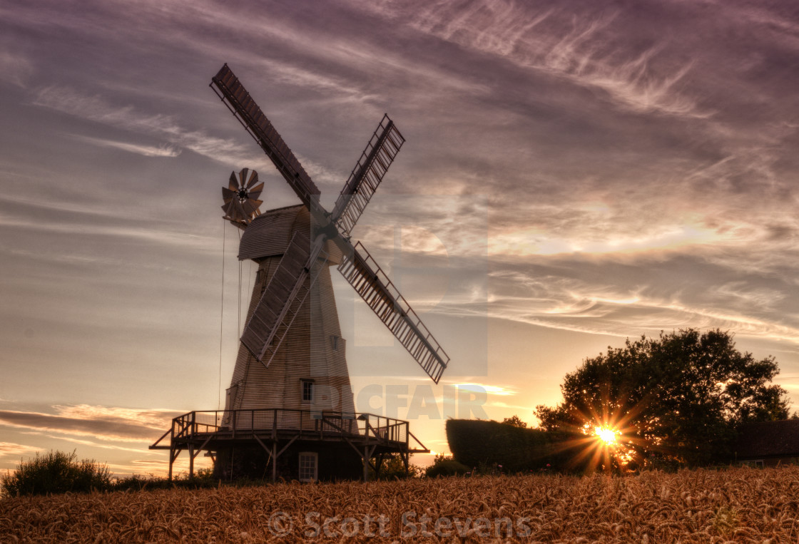 Windmill On Wheat Field At Sunset Wallpapers